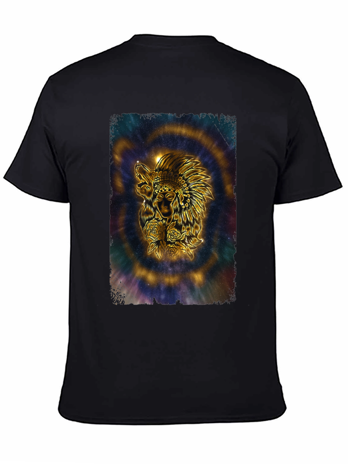 Black Native American Wolf Graphic T-Shirt - Black view 4