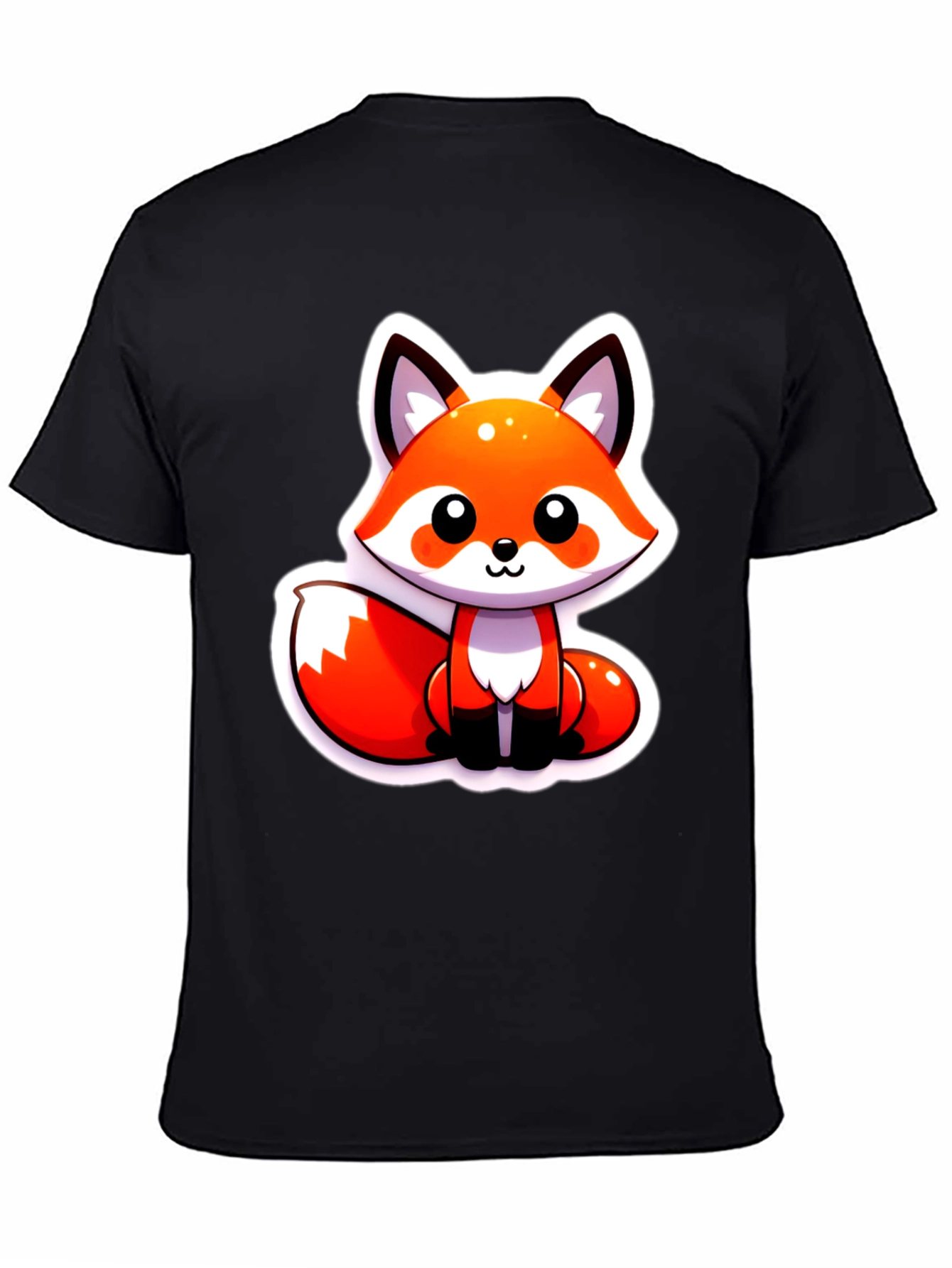 Black Cute Cartoon Fox Graphic Tee - Soft Black Unisex Shirt view 4