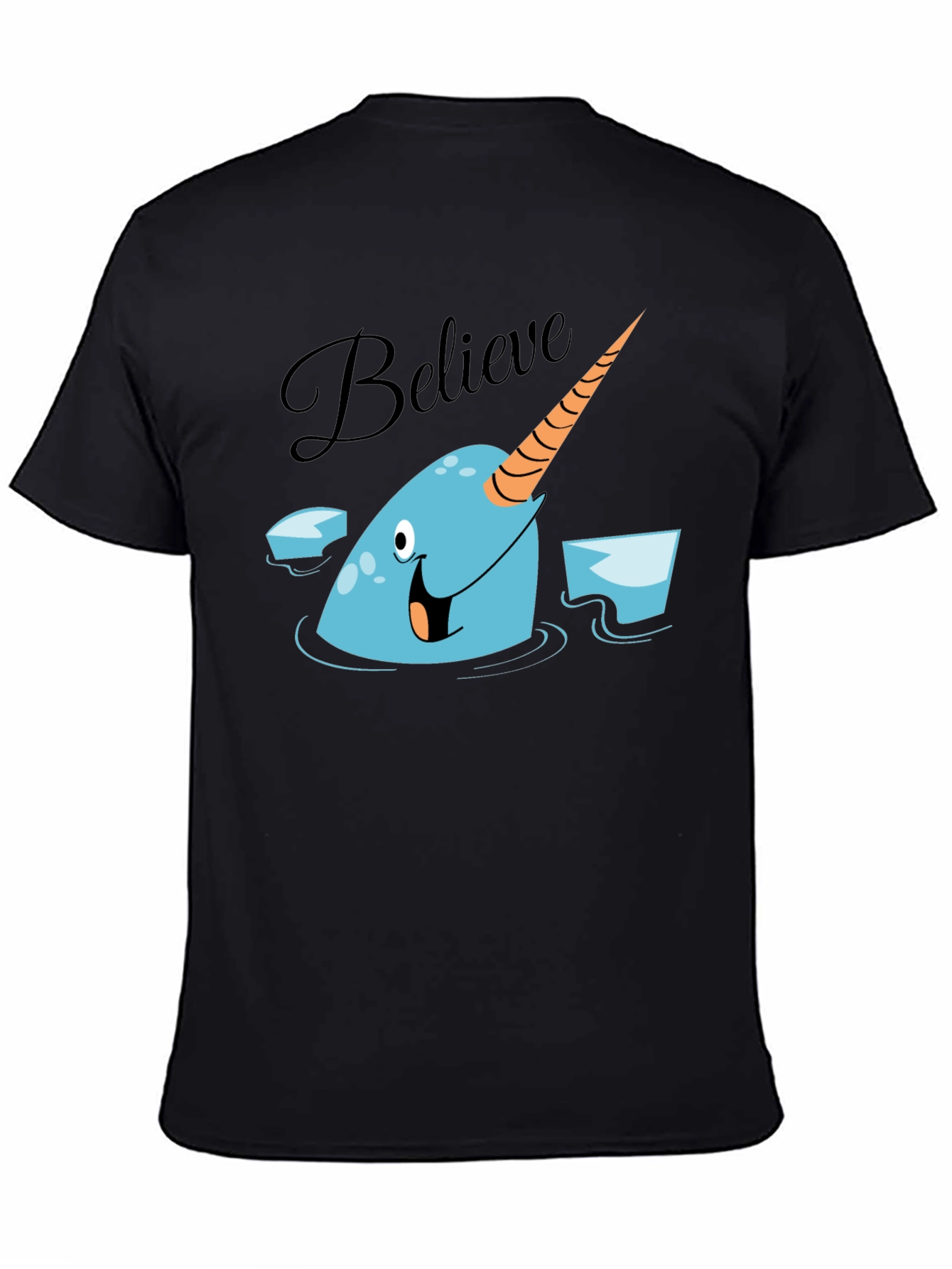 Black Narwhal Believe Graphic Tee - Black Cotton T-Shirt view 4