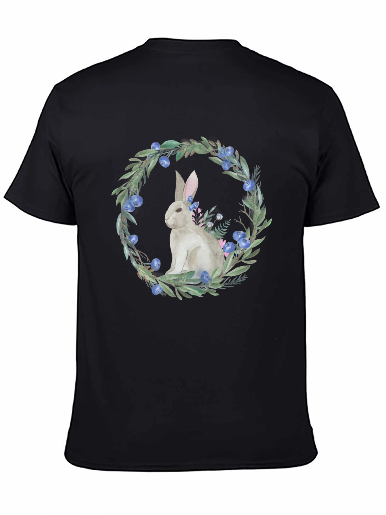 Black Rabbit Wreath Graphic Tee - Black Cotton Blend view 4