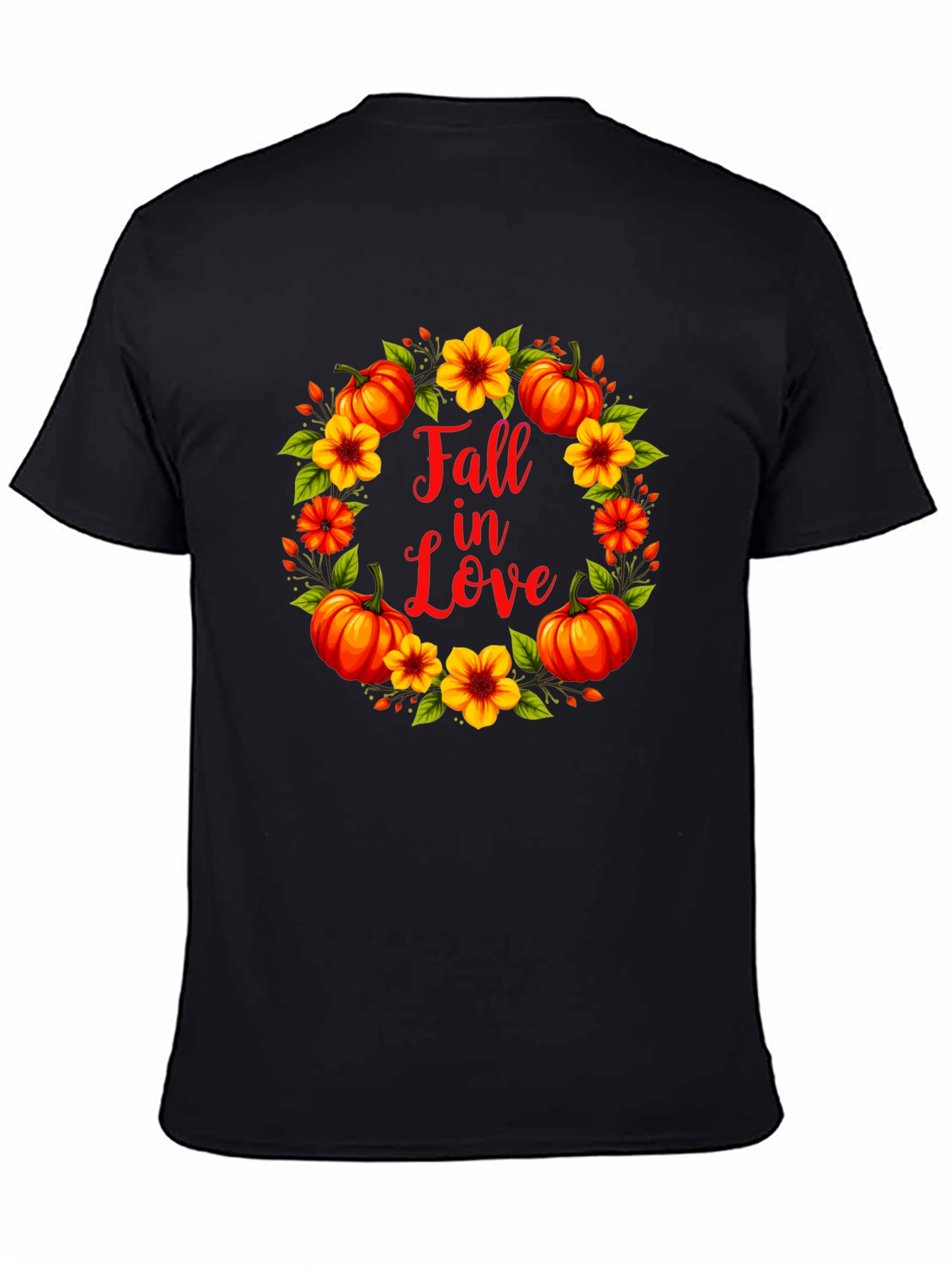 Black Fall In Love Pumpkin Floral Wreath Graphic Tee view 4