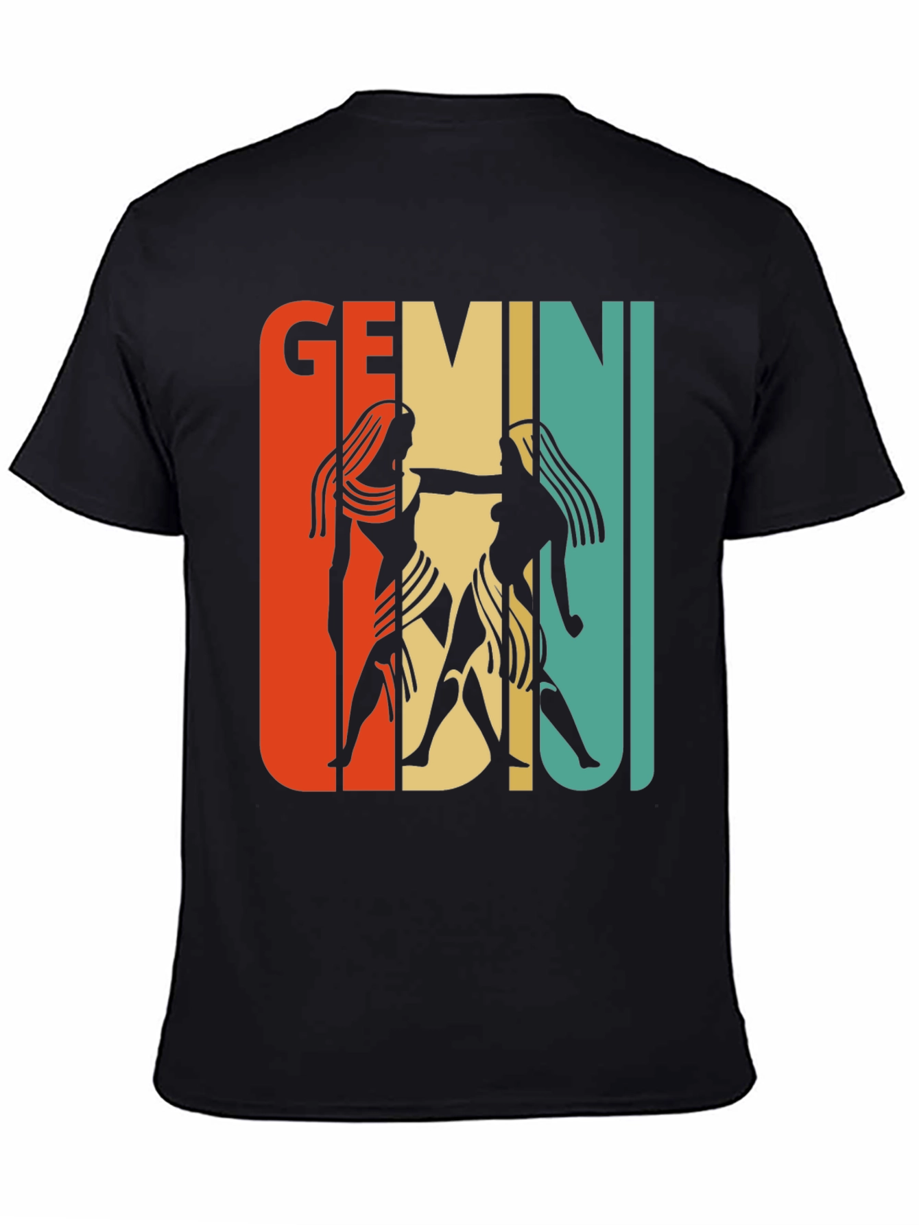 Black Retro Gemini Zodiac Graphic T-Shirt view 4