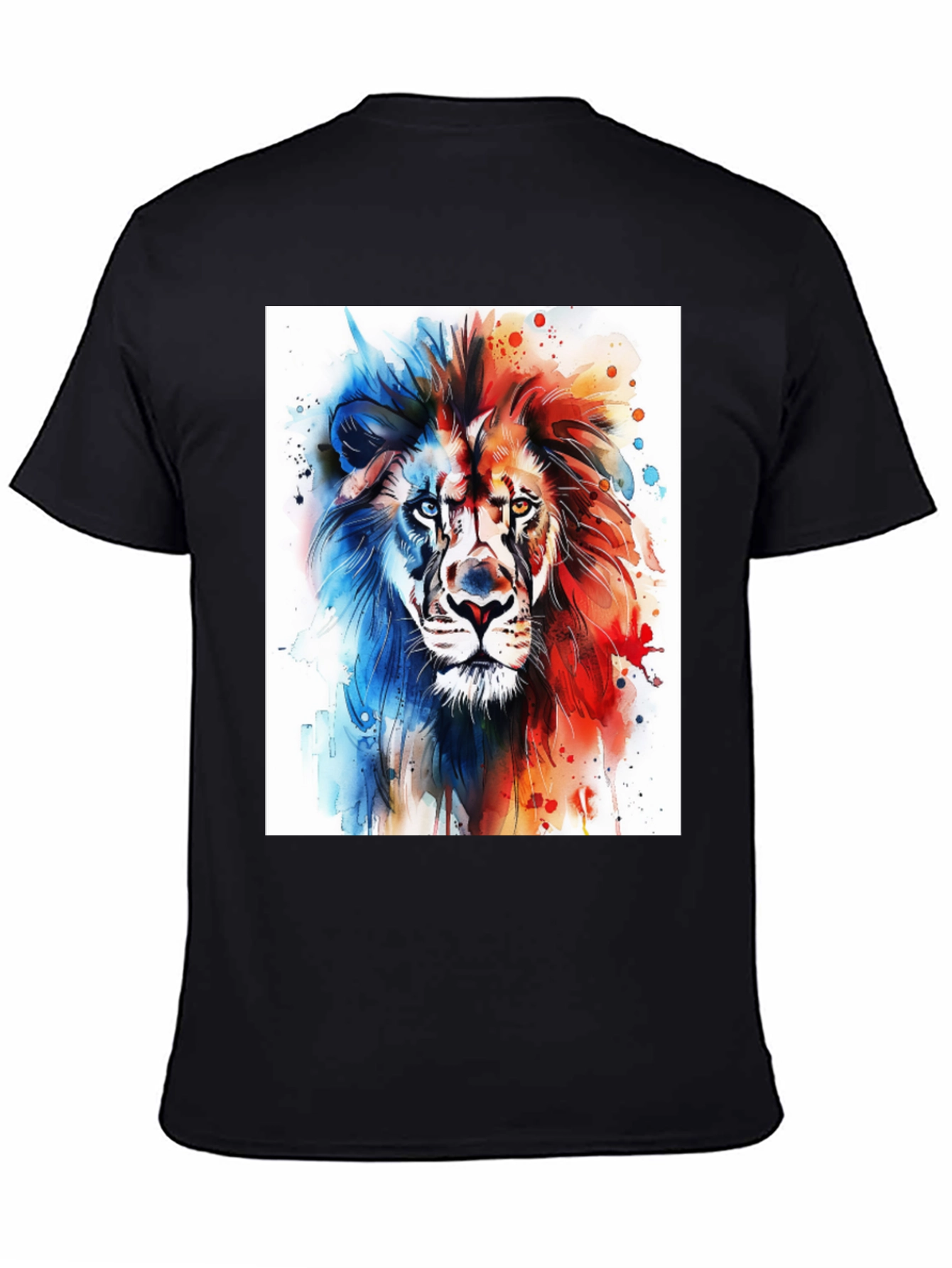 Black Watercolor Lion Graphic Tee - Men's Black T-Shirt view 4