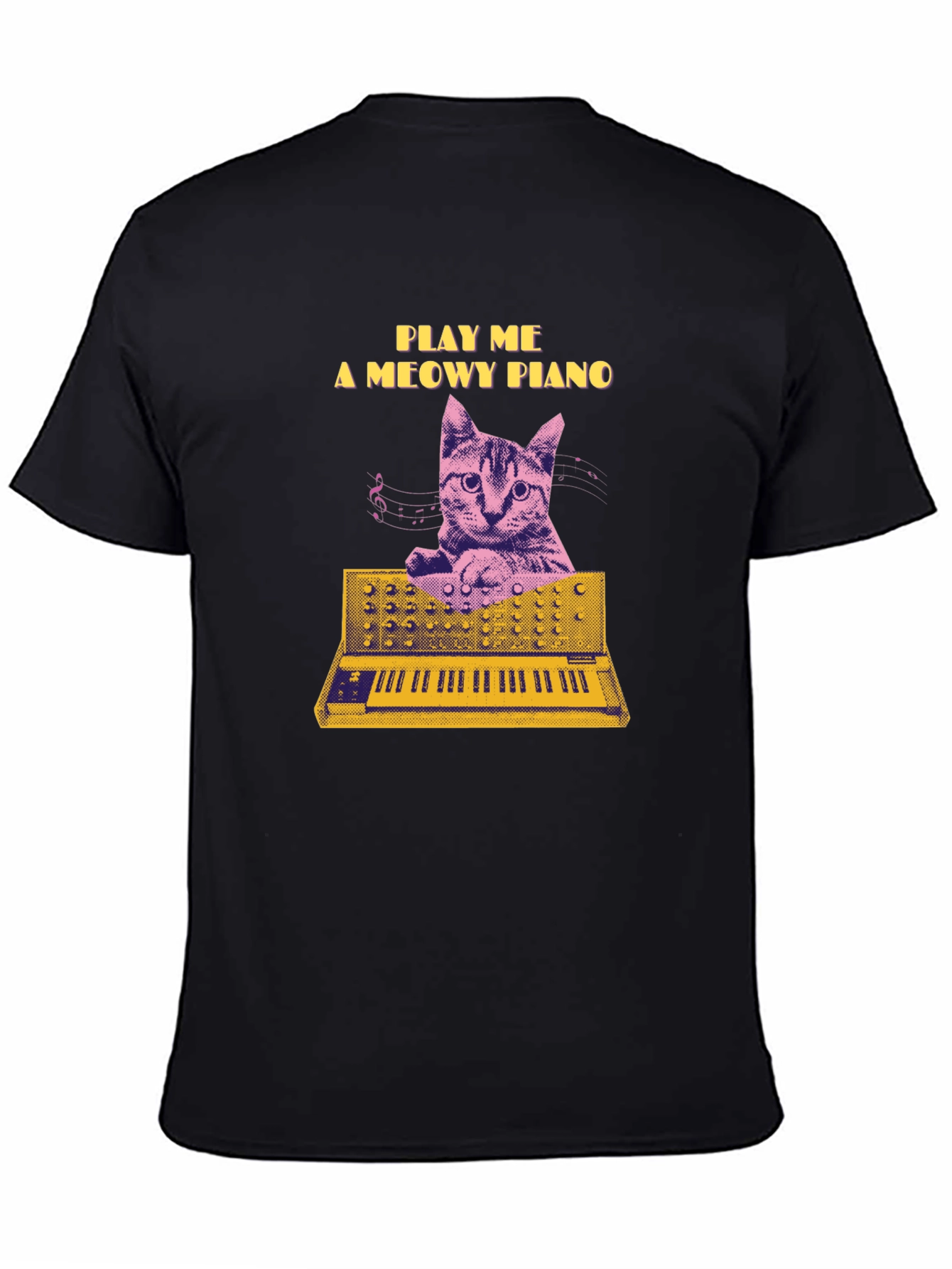 Black Play Me a Meowy Piano Black T-Shirt view 4