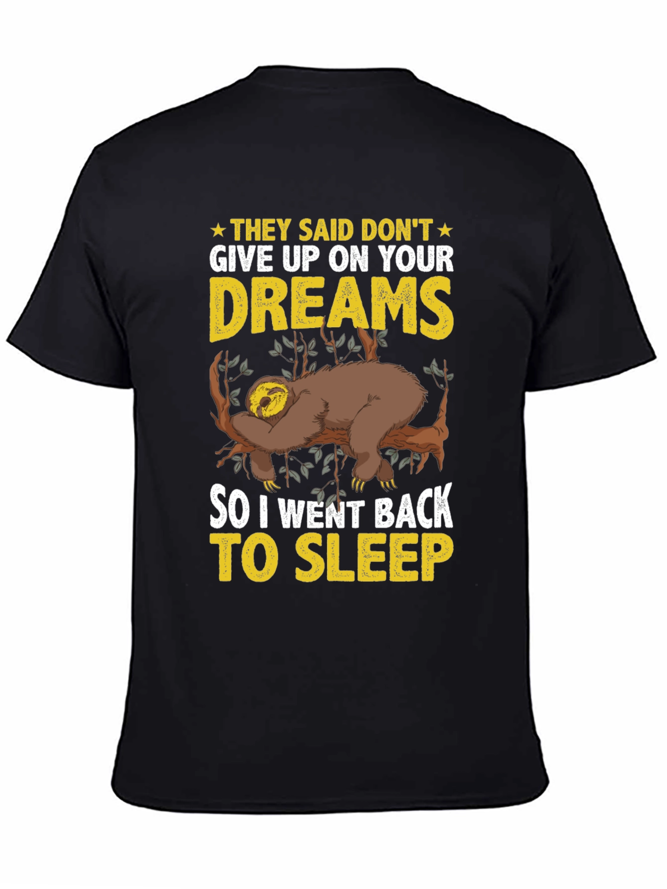 Black Lazy Sloth Dreams T-Shirt - Funny Sleep Tee view 4