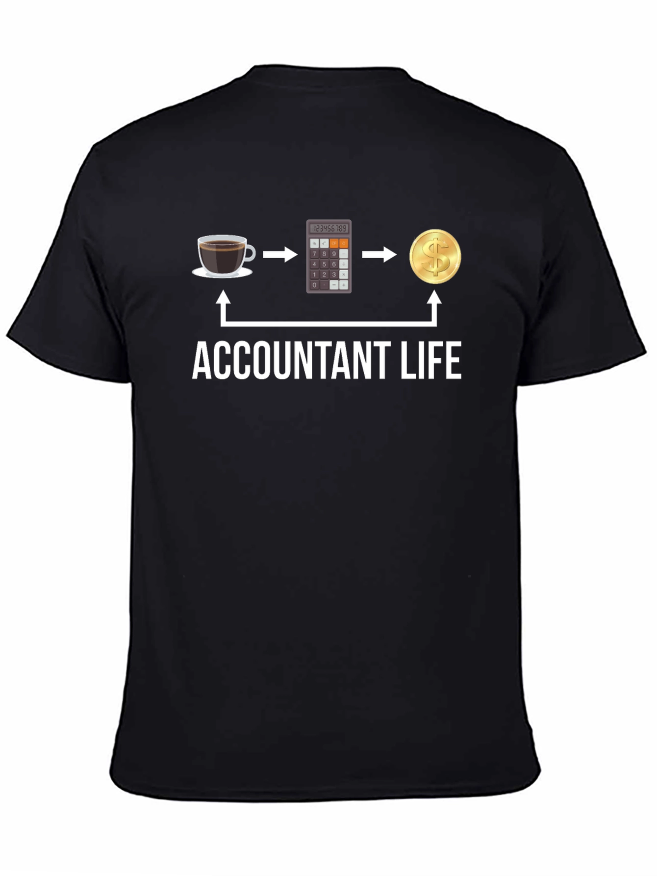 Black Accountant Life T-Shirt: Coffee, Calculator, Cash! view 4