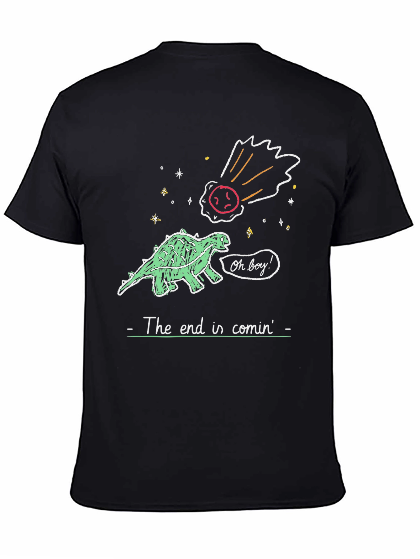 Black Dinosaur End of the World Humor T-Shirt view 4