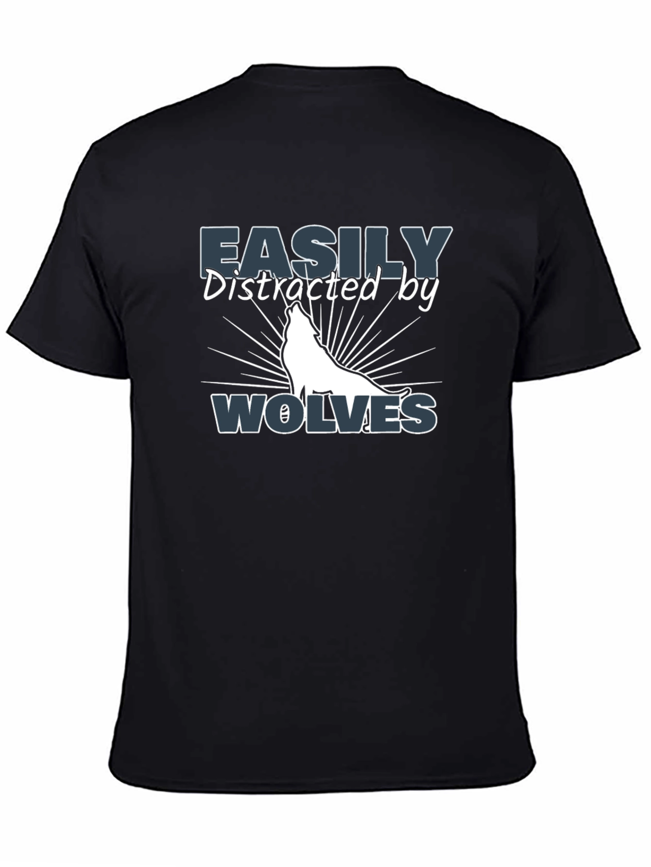 Black Easily Distracted By Wolves T-Shirt - Funny Wolf Lover Tee view 4