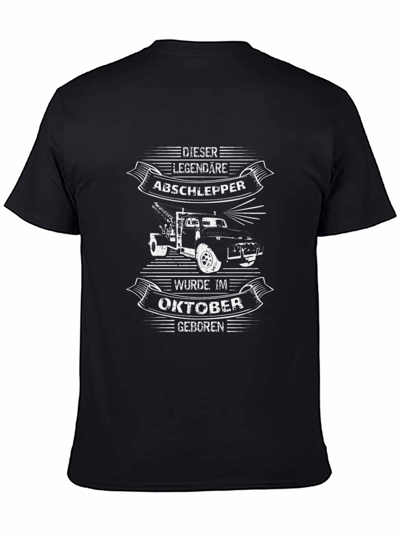 Black Legendary Tow Truck October Birthday T-Shirt view 4