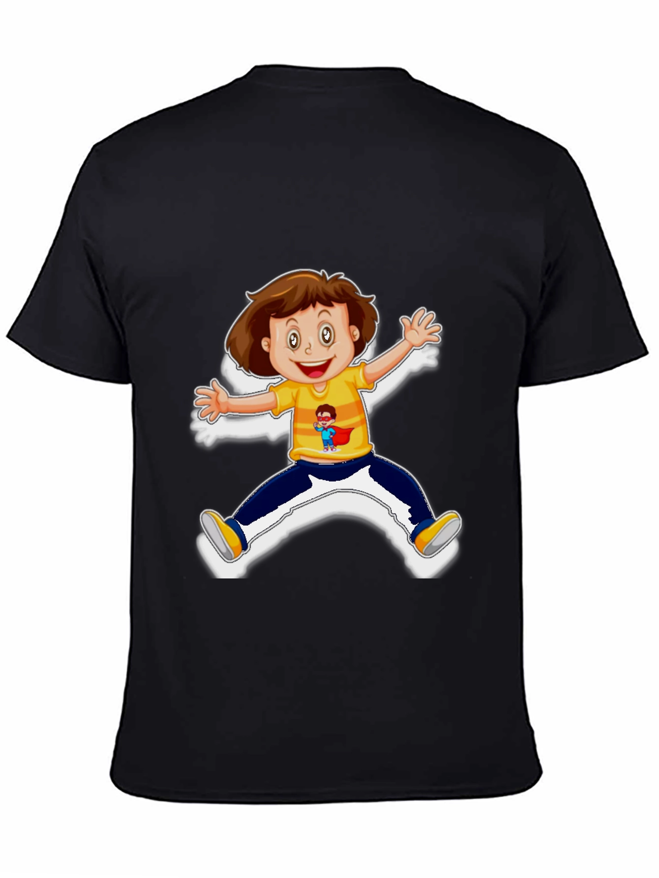 Black Cartoon Kid Graphic Black T-Shirt view 4