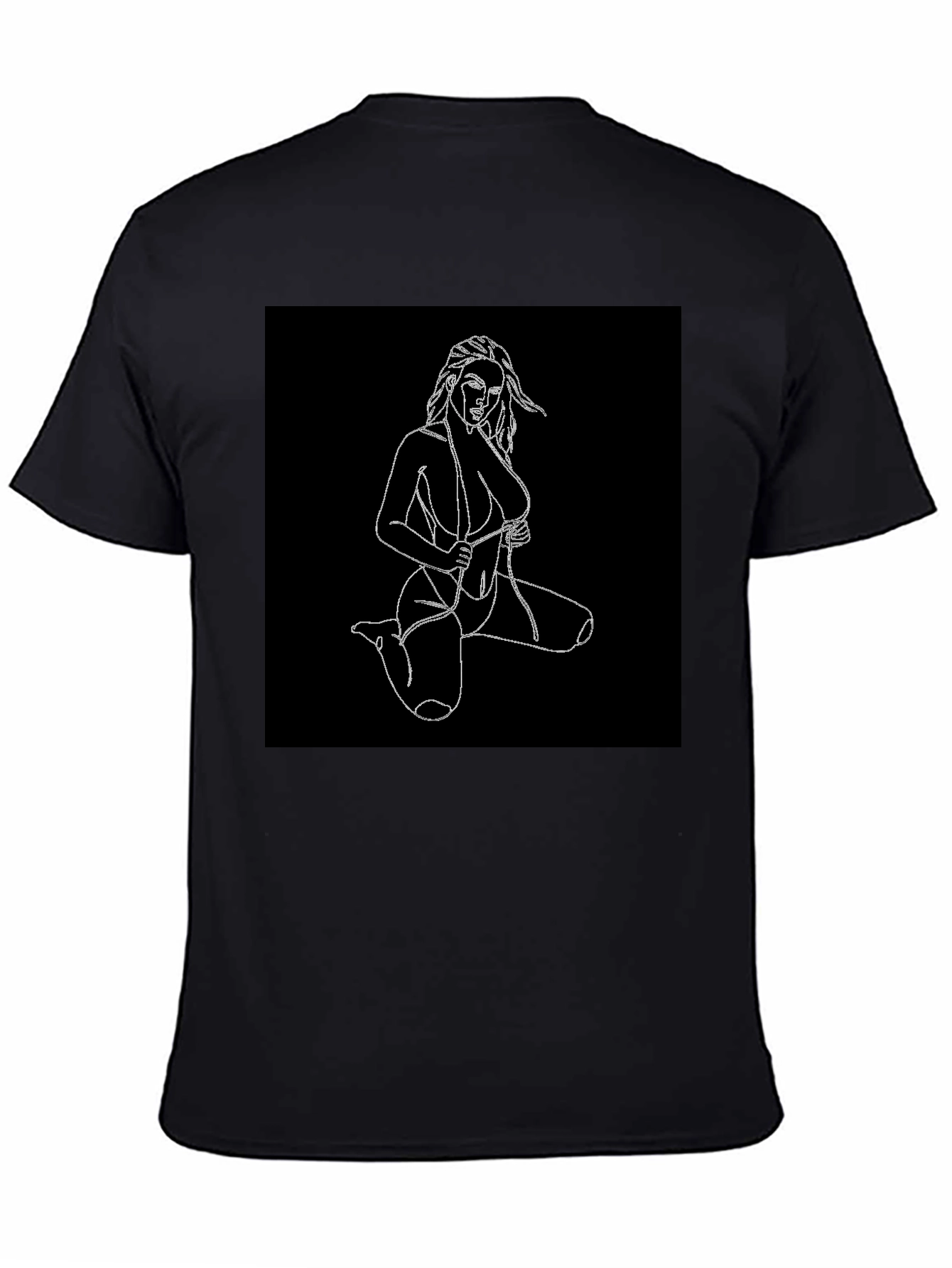 Black Black T-Shirt with Line Art Woman Design view 4