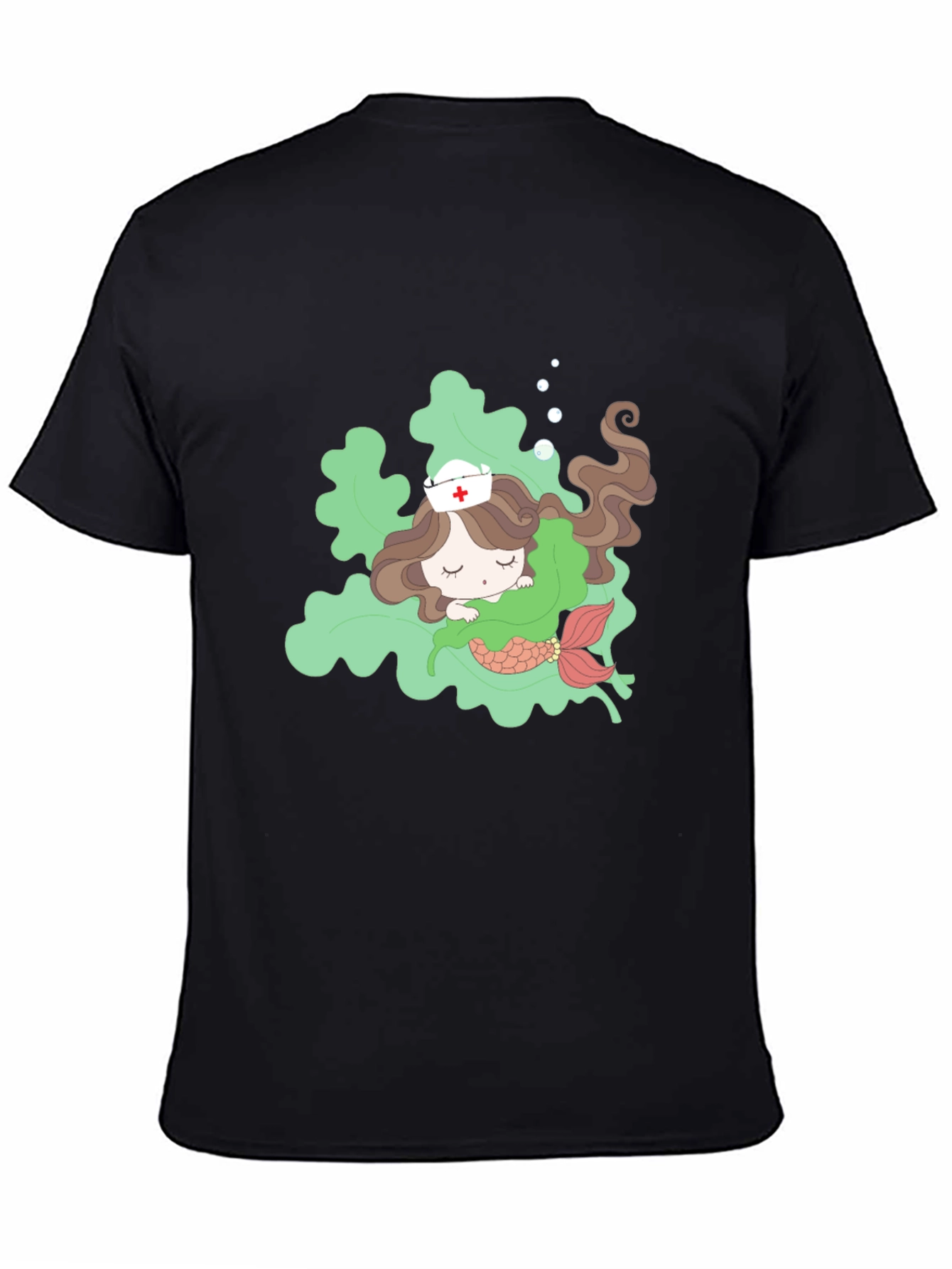 Black Mermaid Nurse T-Shirt - Cute Cartoon Design view 4