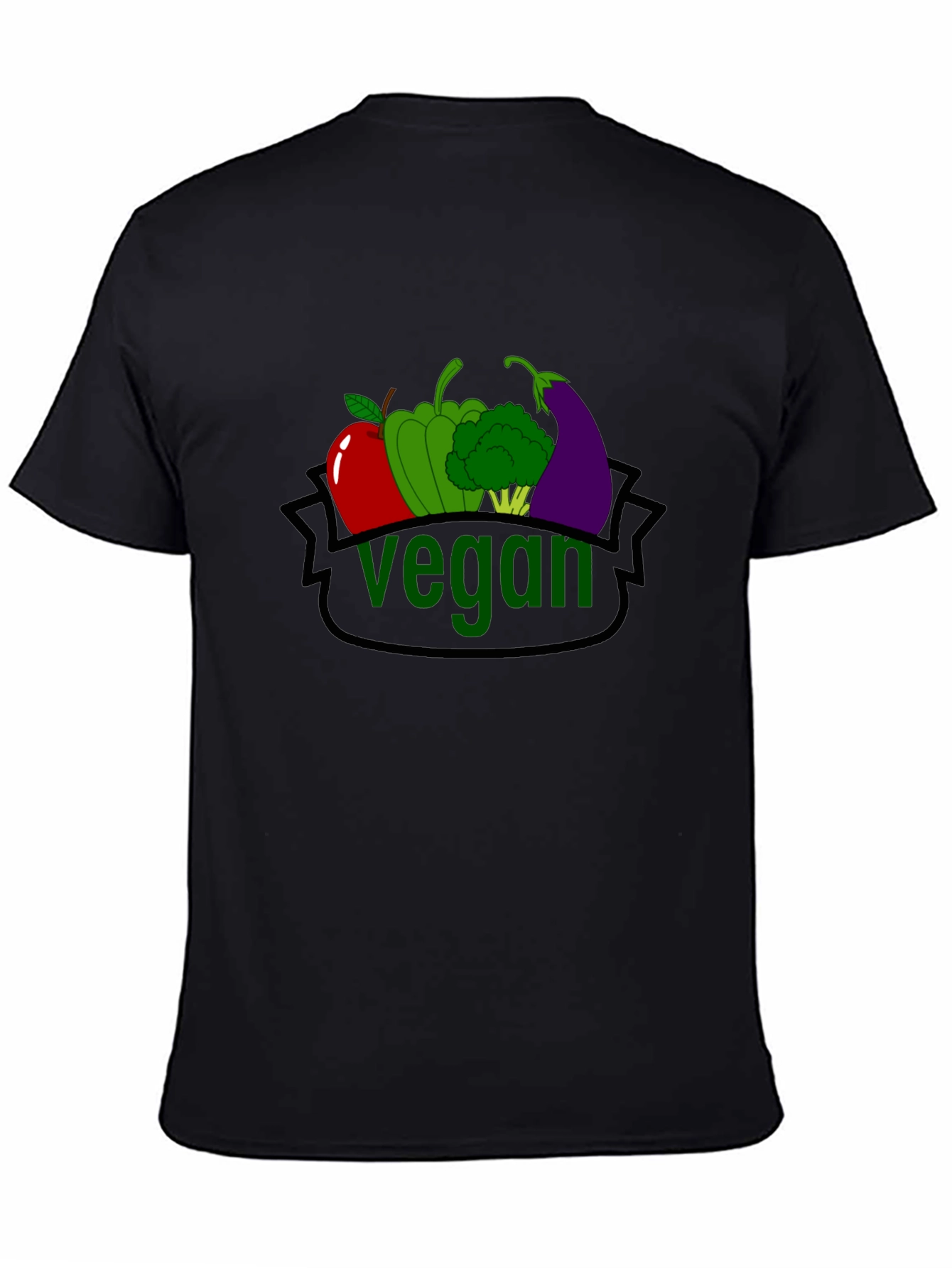 Black Vegan T-Shirt with Fruit & Vegetable Design view 4