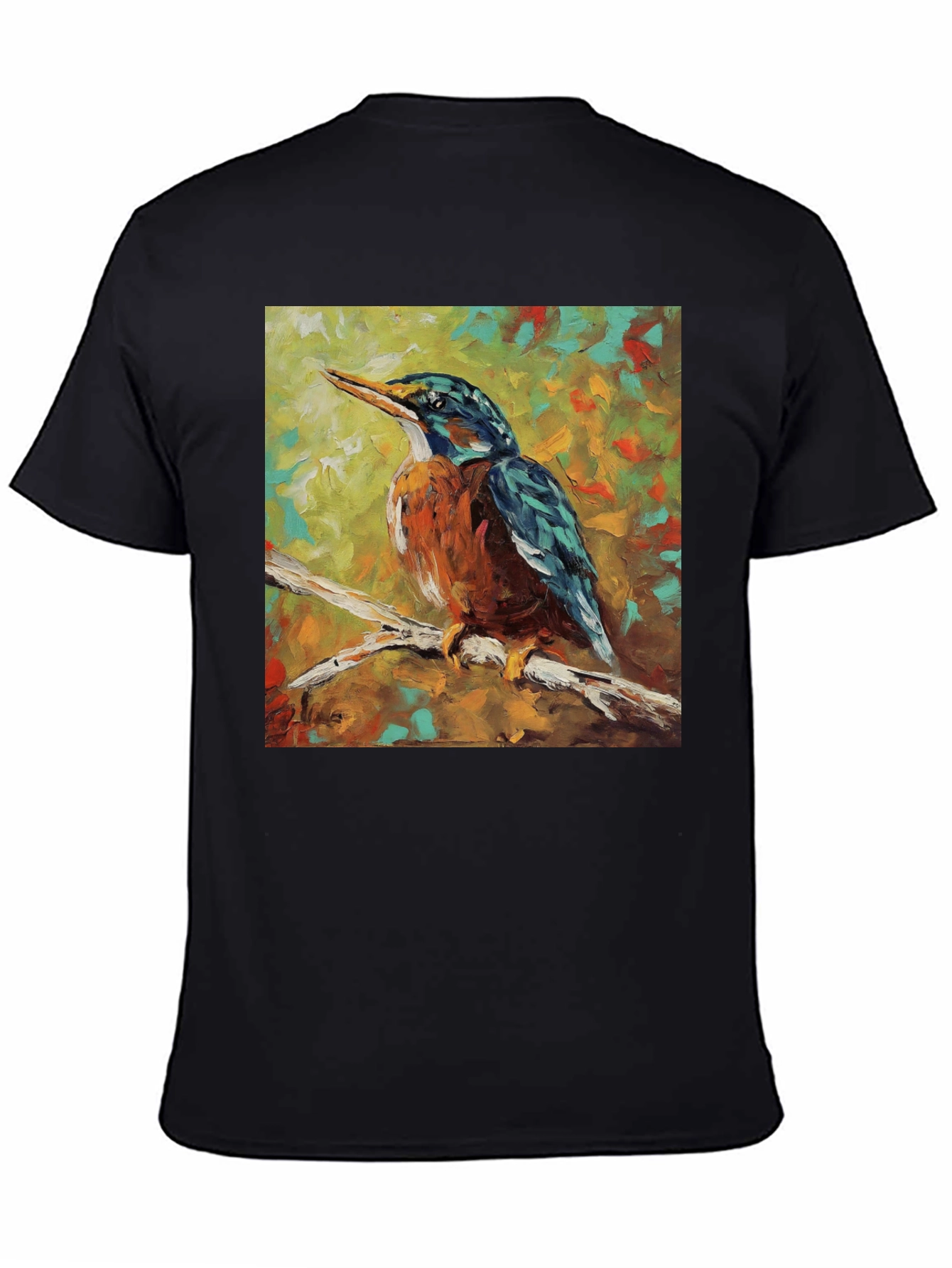 Black Kingfisher Bird Art T-Shirt view 4