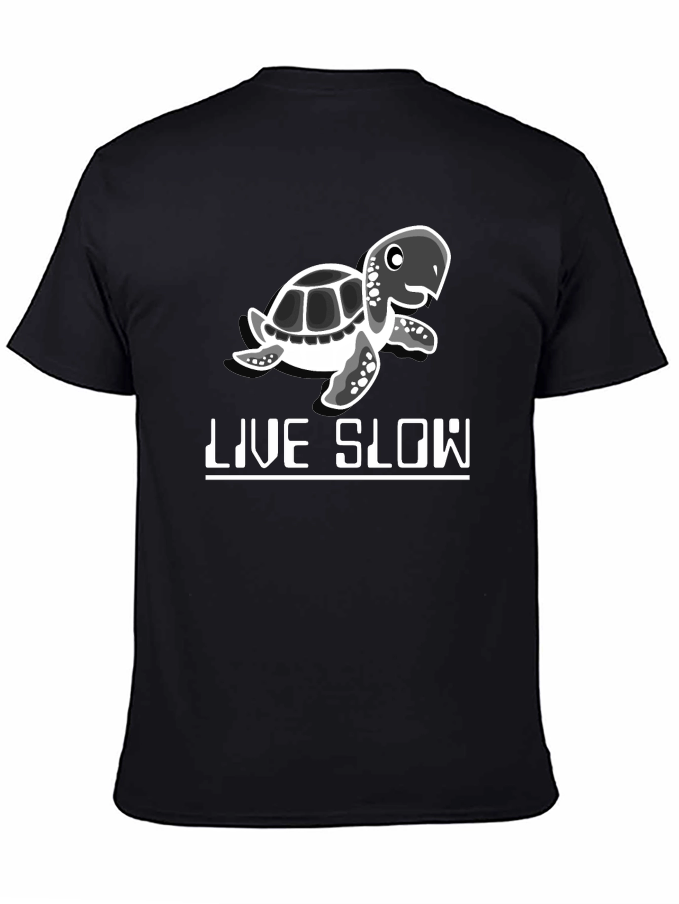 Live Slow Turtle Graphic Tee - Black Cotton Shirt - 4