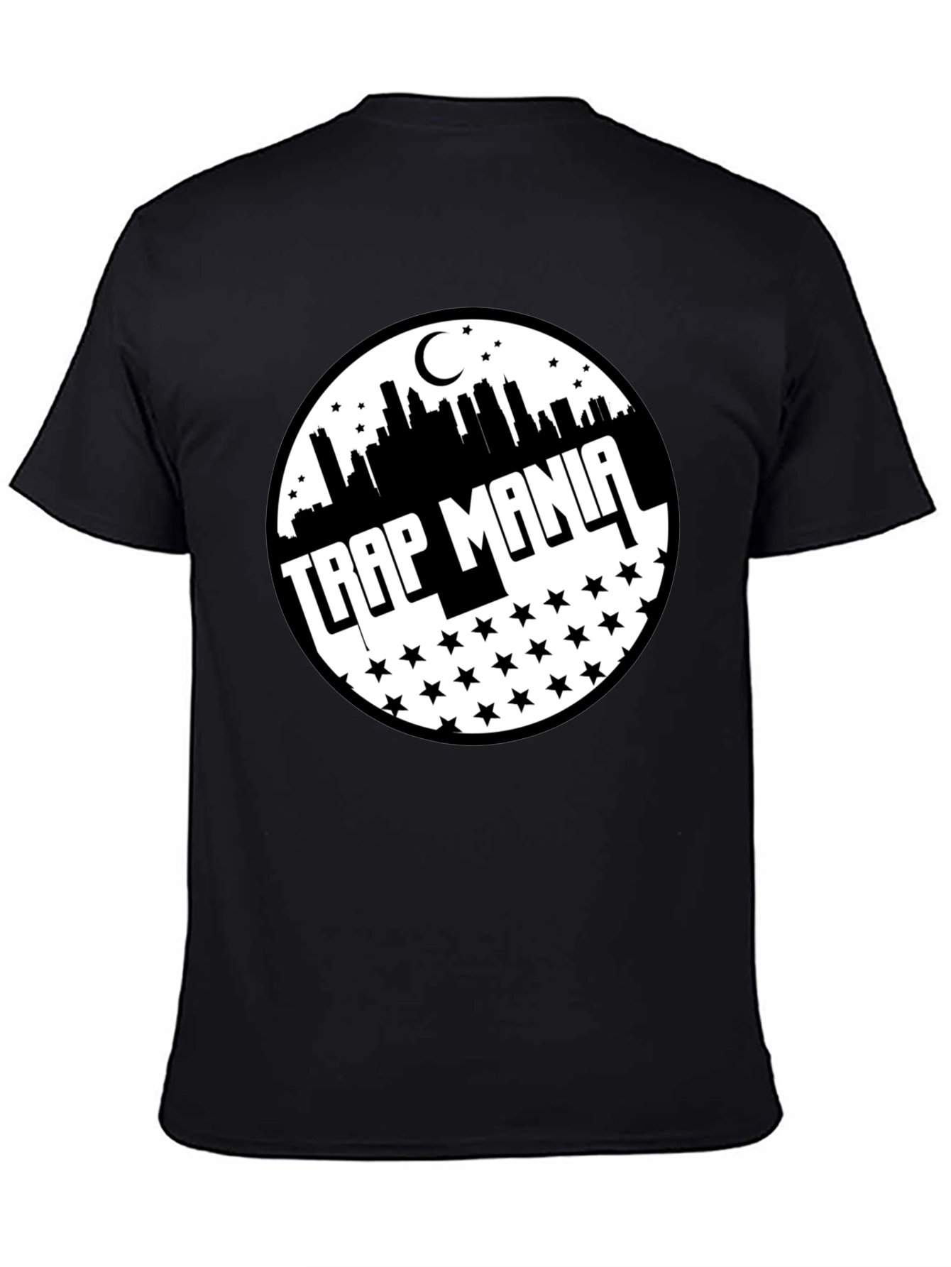 Black Trap Mania Graphic Tee - Cityscape Star Design view 4