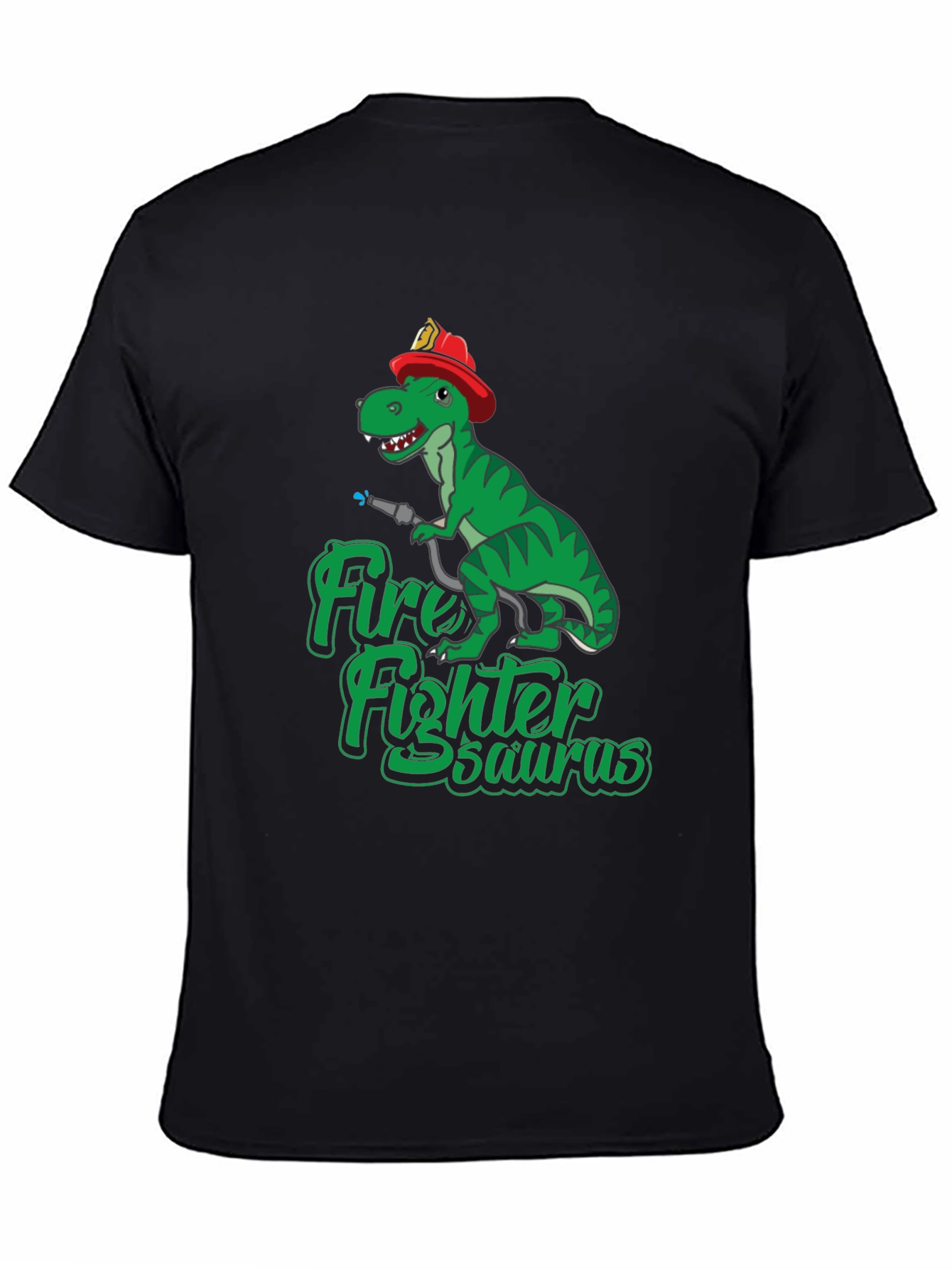 Black Firefighter Dinosaur T-Shirt - Dino Fireman Tee view 4