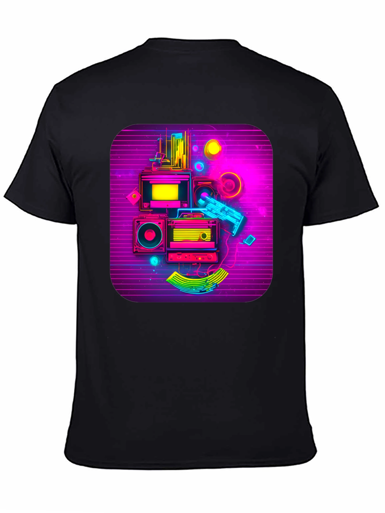 Black Retro Synthwave Music Graphic Tee view 4