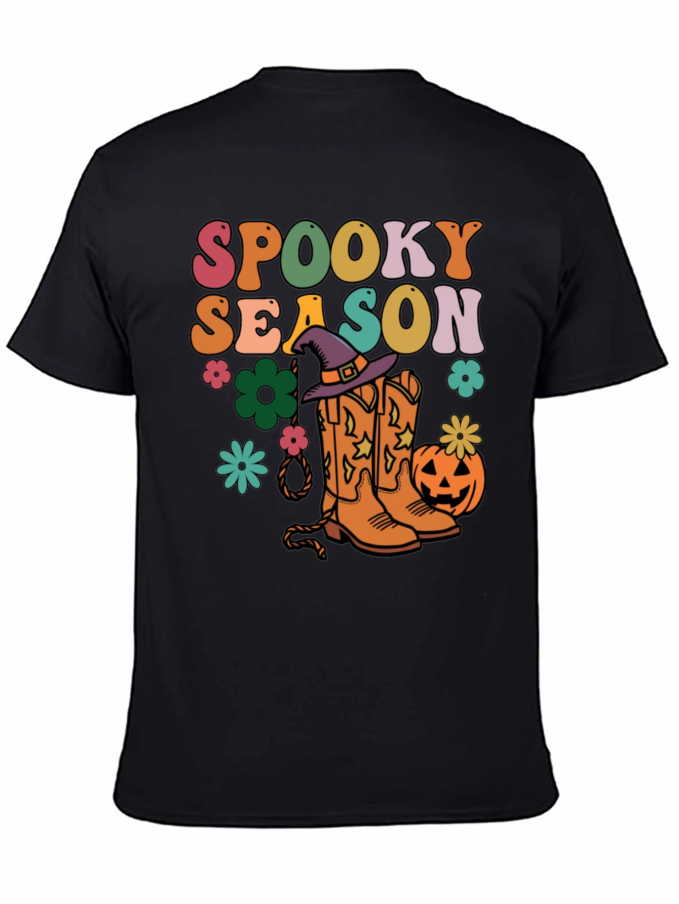 Black Spooky Season Retro Halloween T-Shirt view 4