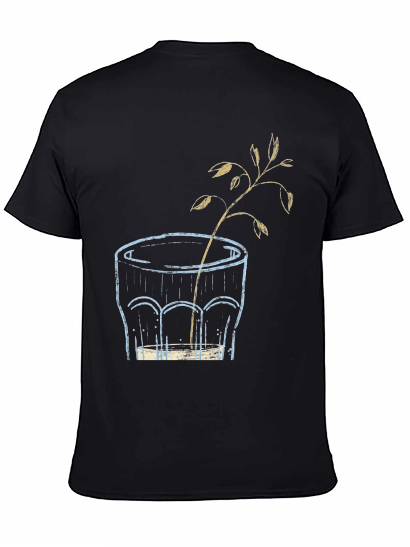 Black Unique Graphic T-Shirt: Glass with Plant Art view 4