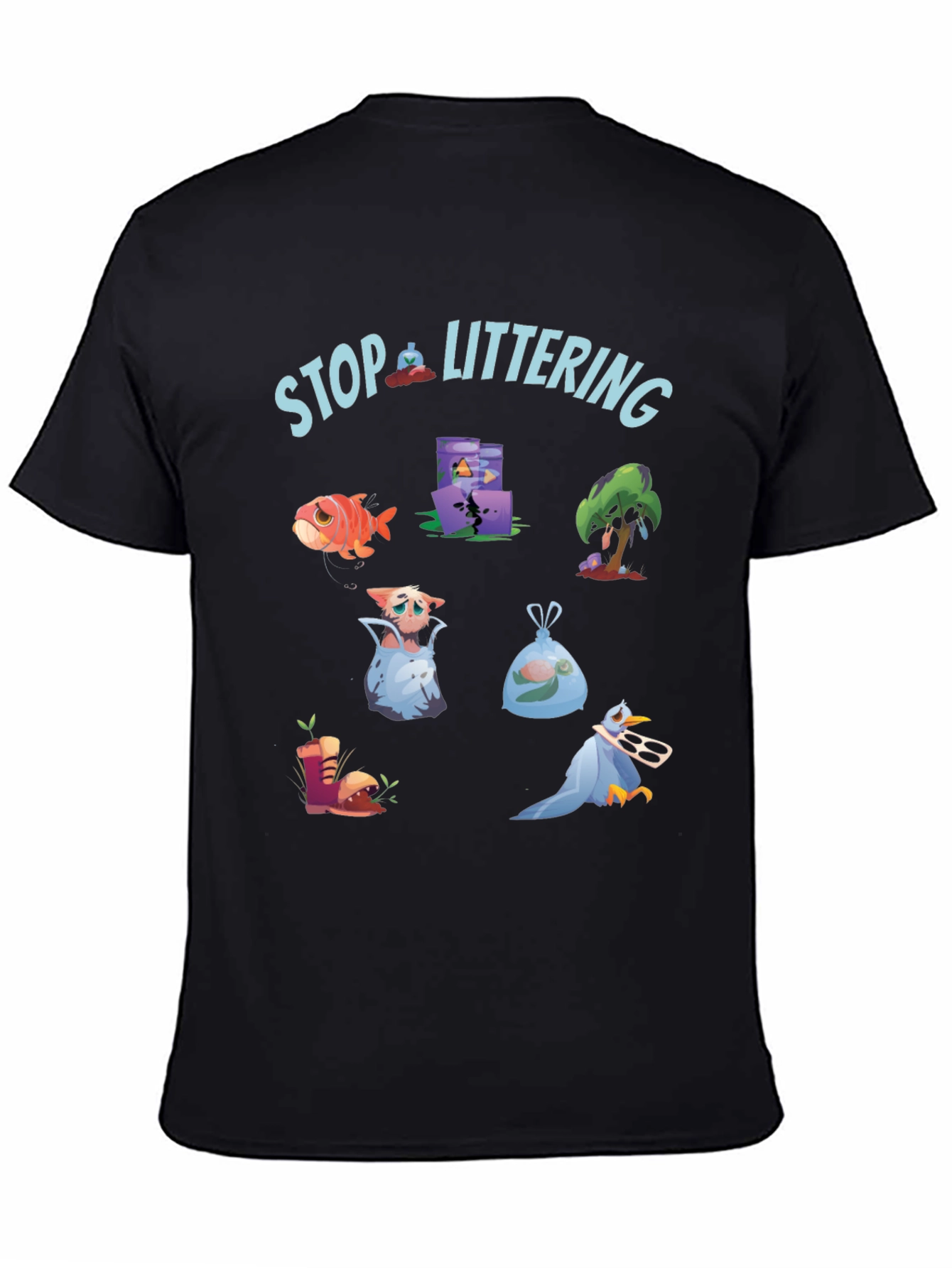 Black Eco-Friendly Stop Littering Graphic T-Shirt view 4