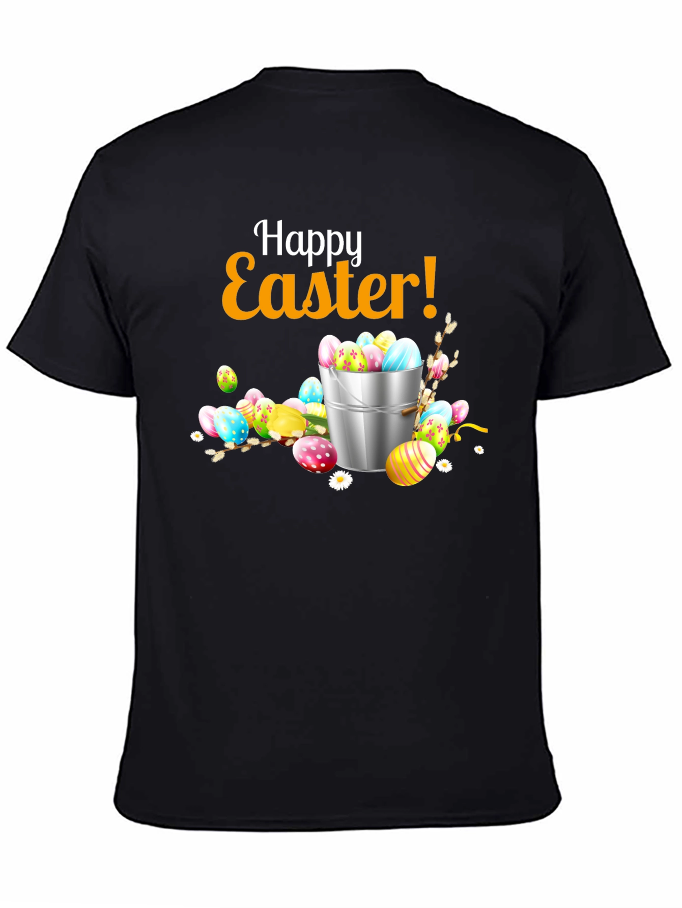 Black Happy Easter T-Shirt - Easter Egg Bucket Design view 4
