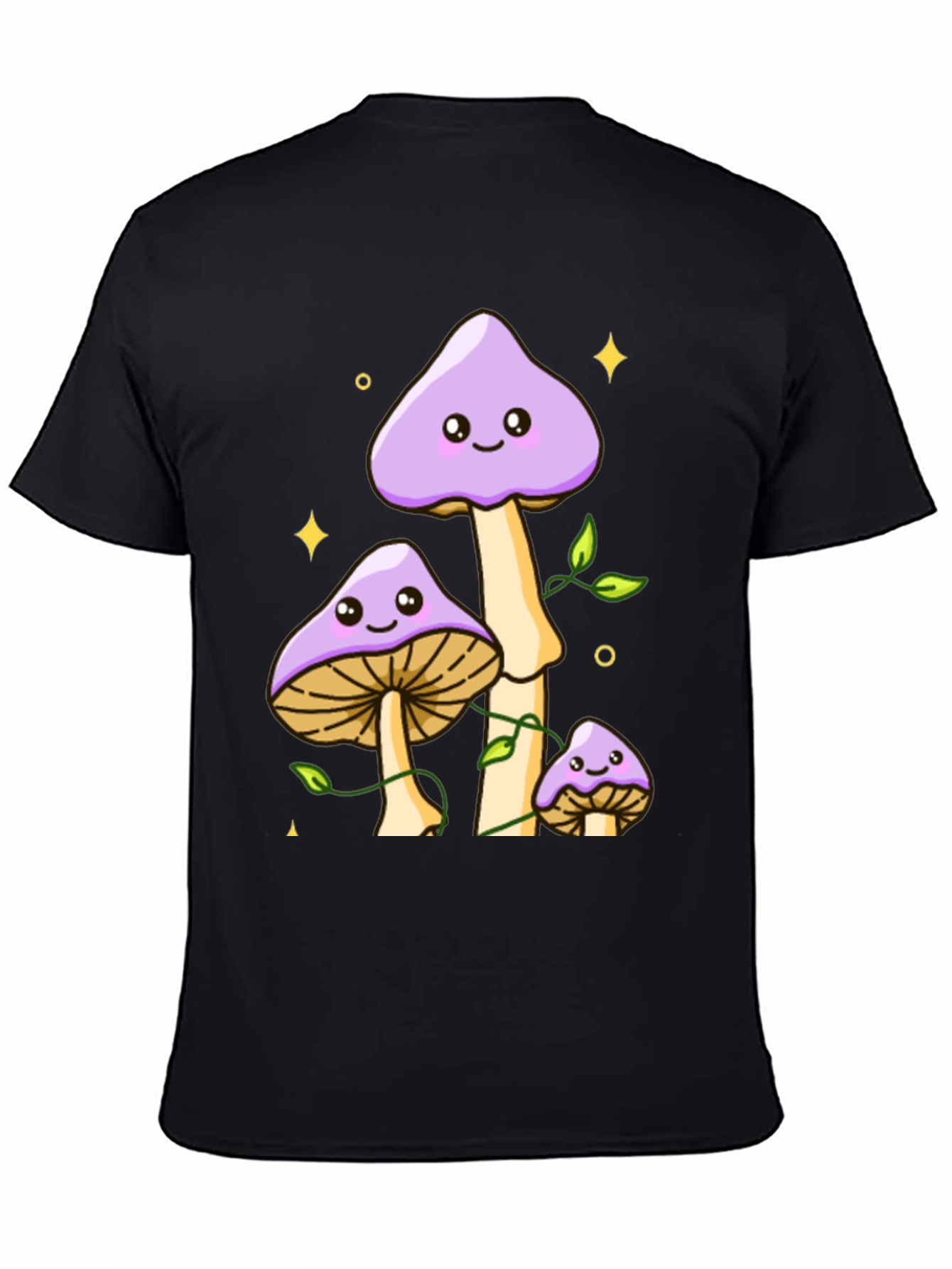 Black Cute Mushroom Graphic Tee - Black Cotton Shirt view 4