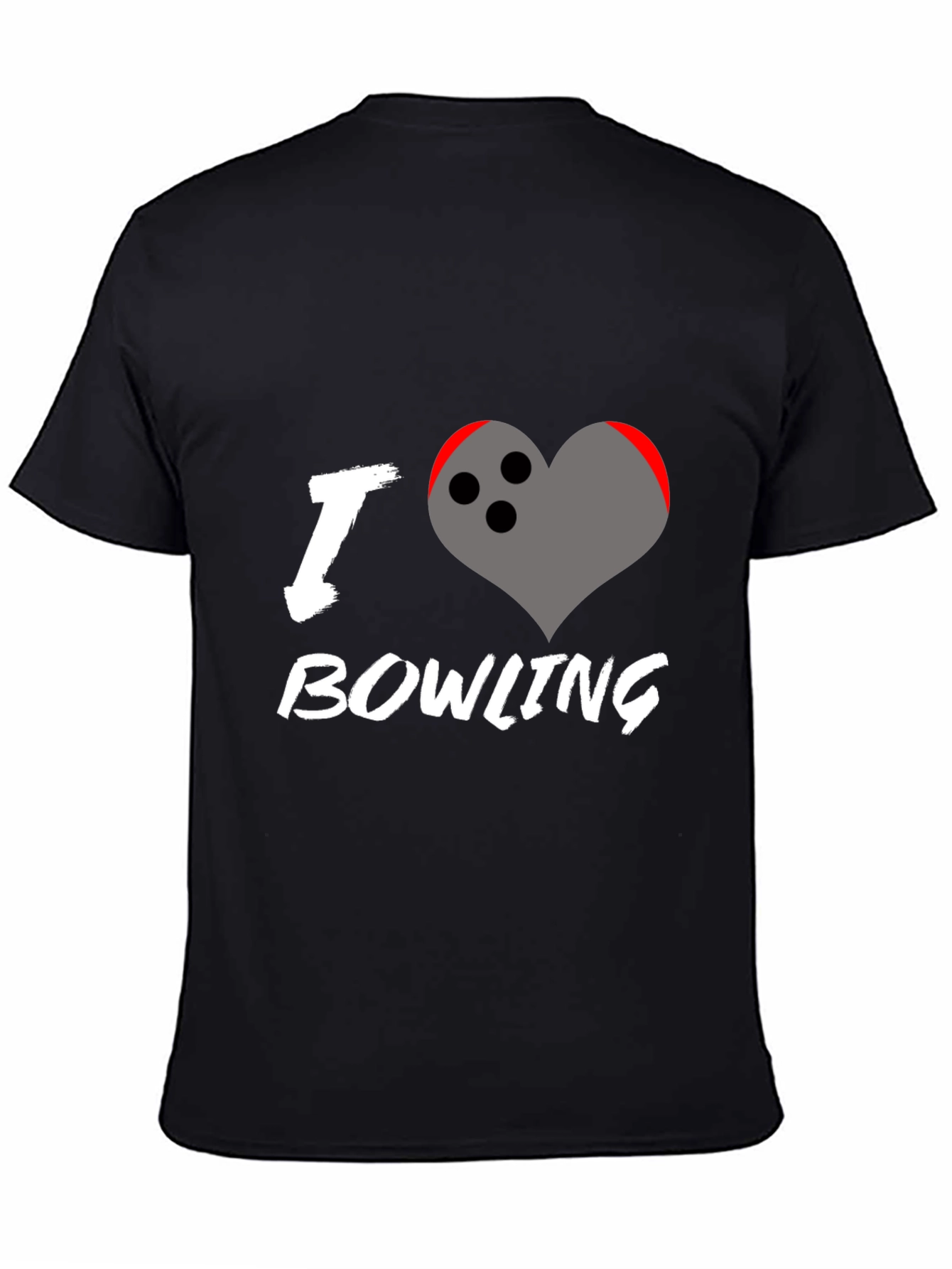 Black I Love Bowling T-Shirt - Heart Bowling Ball Graphic view 4