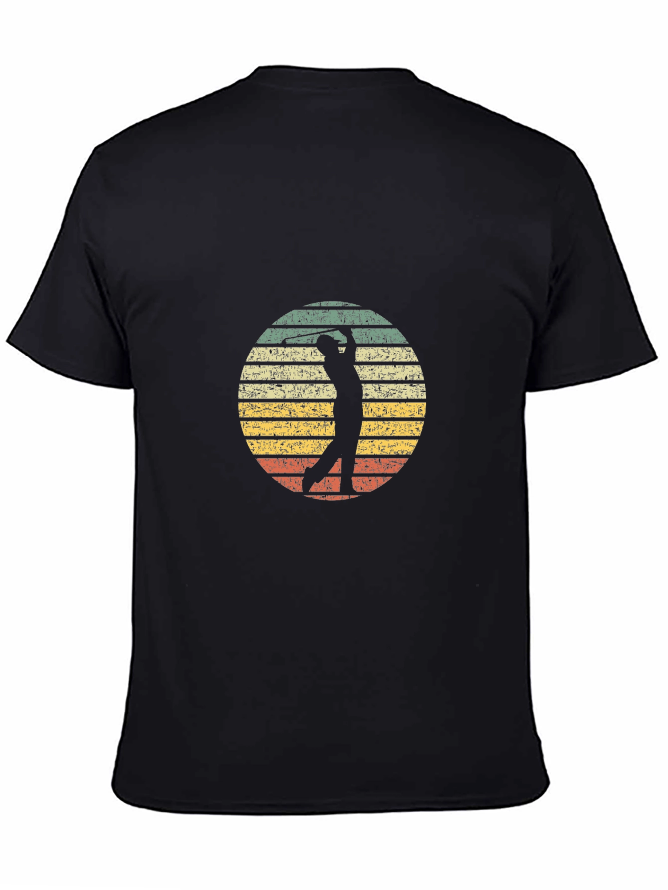 Black Retro Golfer T-Shirt - Vintage Sunset Design view 4