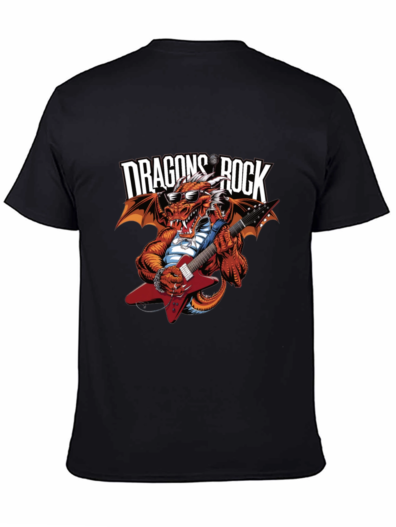 Black Dragon Rocks Graphic Tee - Heavy Metal Concert T-Shirt view 4