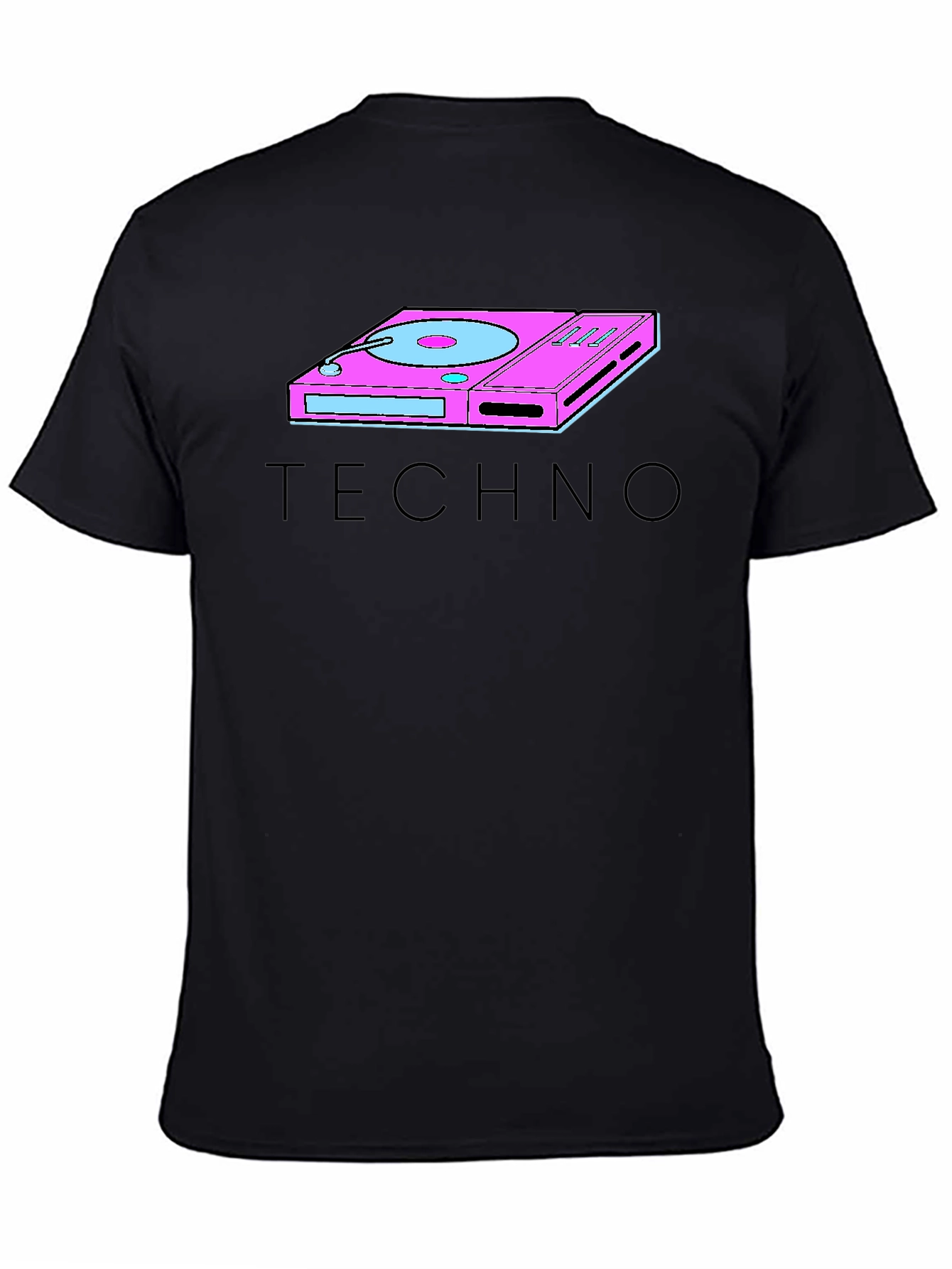 Black Retro Techno Turntable Graphic T-Shirt view 4