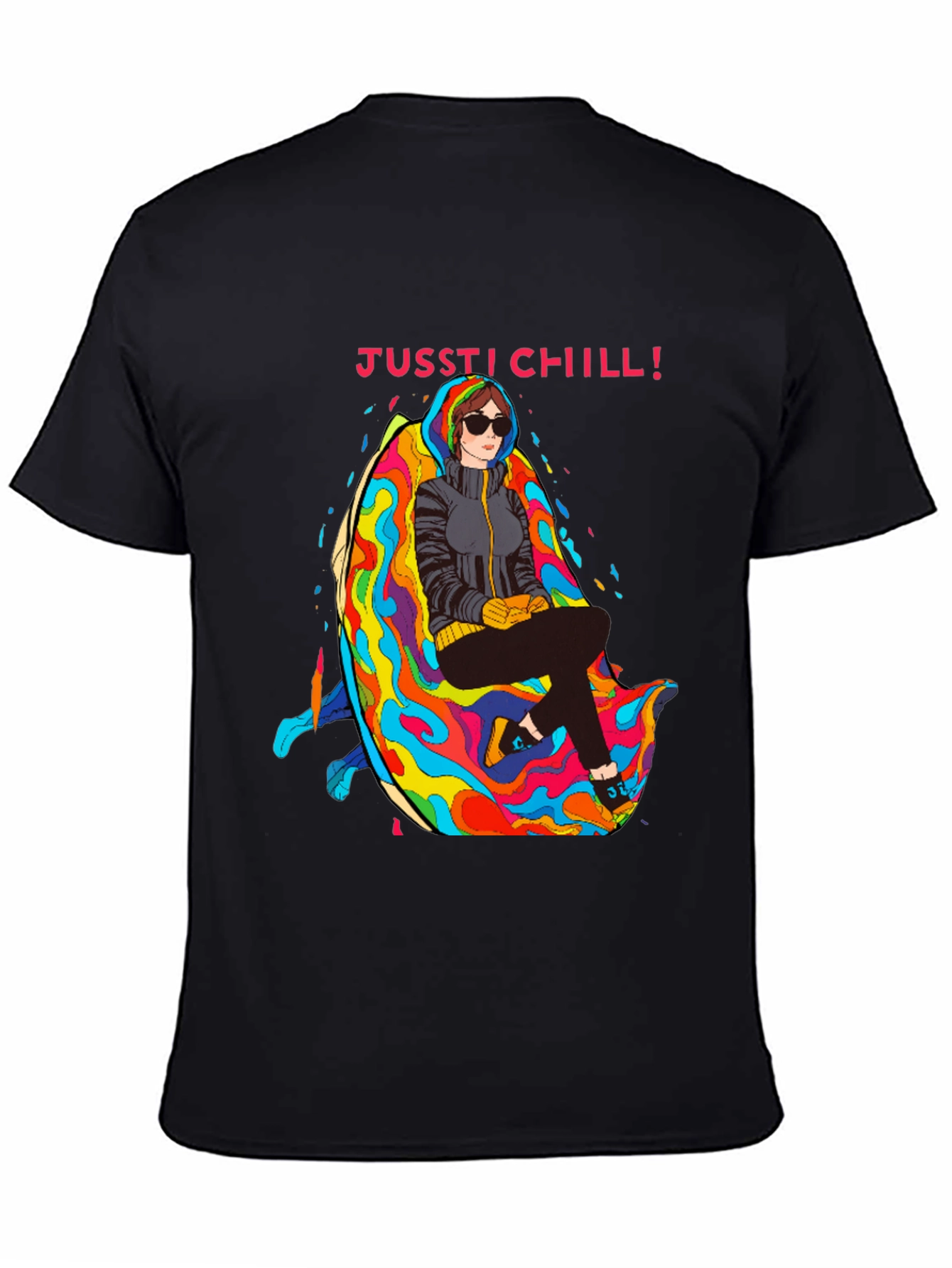 Black Just Chill T-Shirt - Relaxed Fit, Unique Graphic Tee view 4