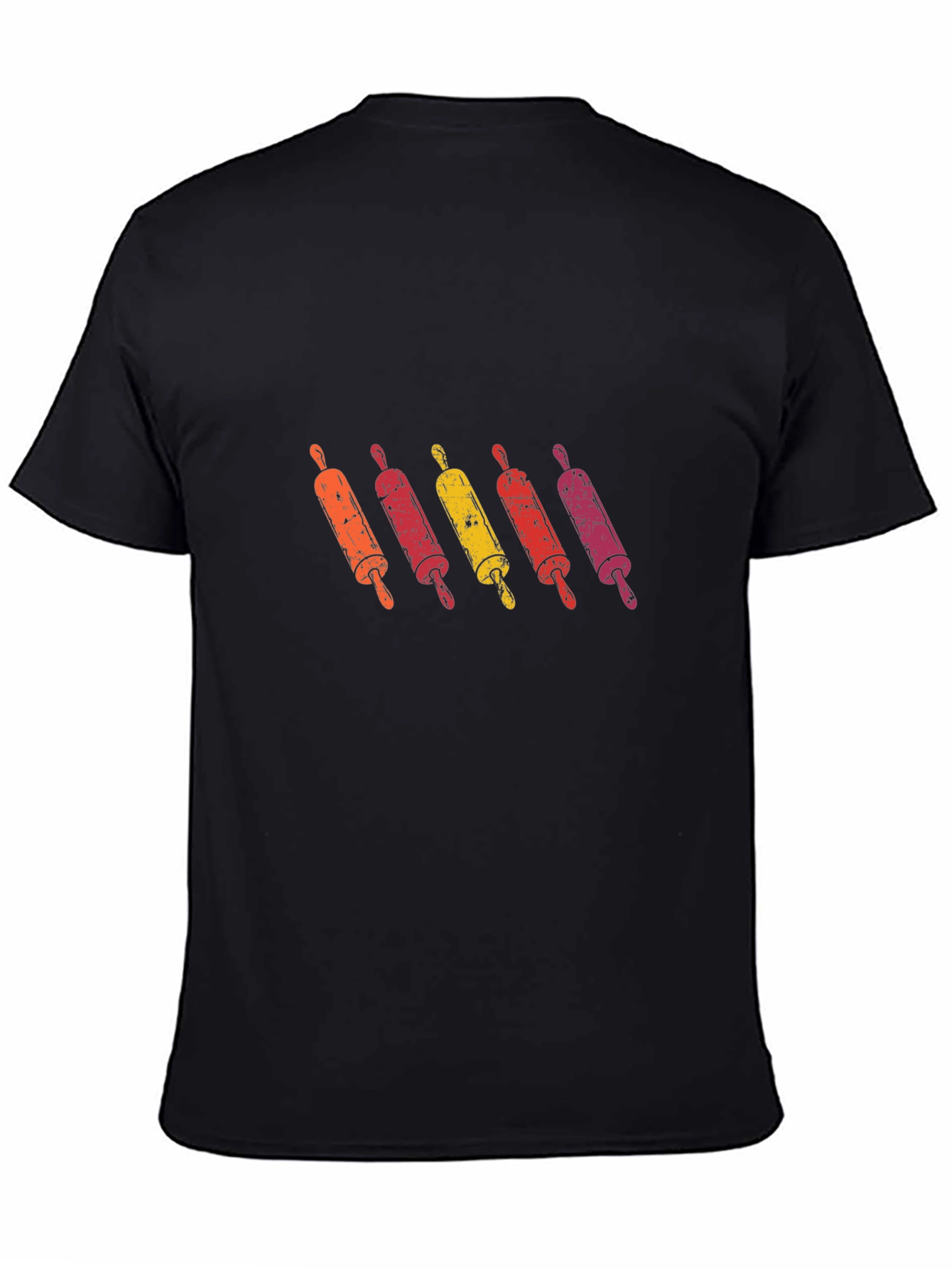 Black Retro Rolling Pins Black T-Shirt view 4