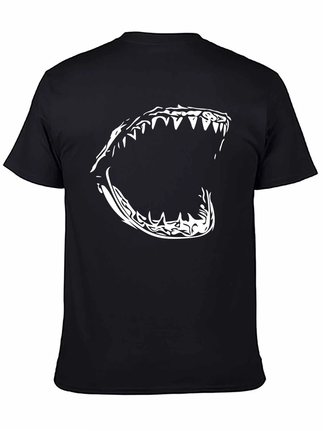 Black Men's Black T-Shirt with Shark Jaw Graphic view 4