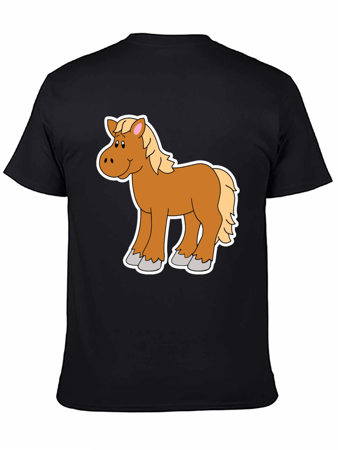 Black Cartoon Horse Graphic Tee - Black Unisex Shirt view 4