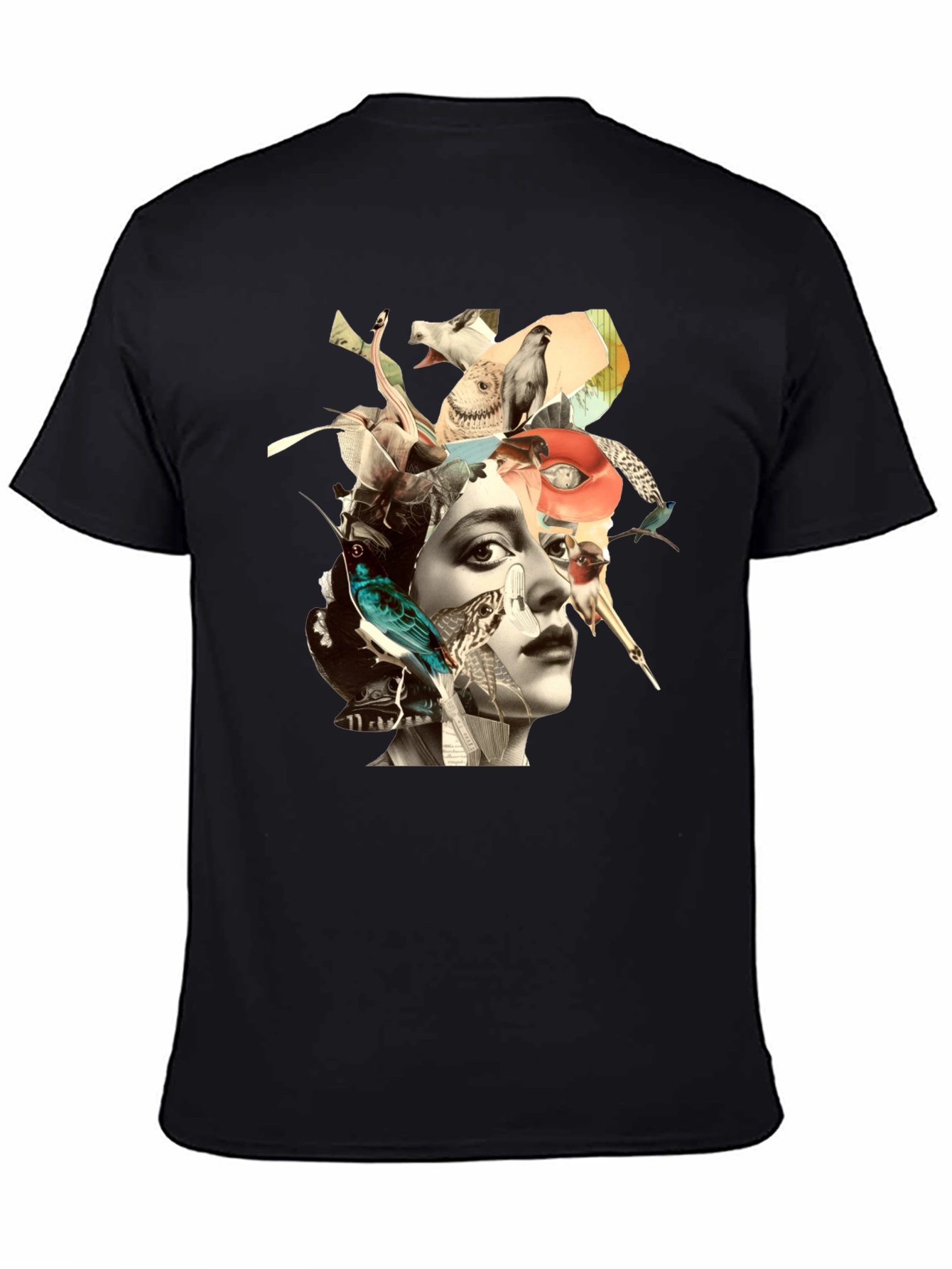 Black Artistic Collage Graphic Tee - Unisex Black T-Shirt view 4