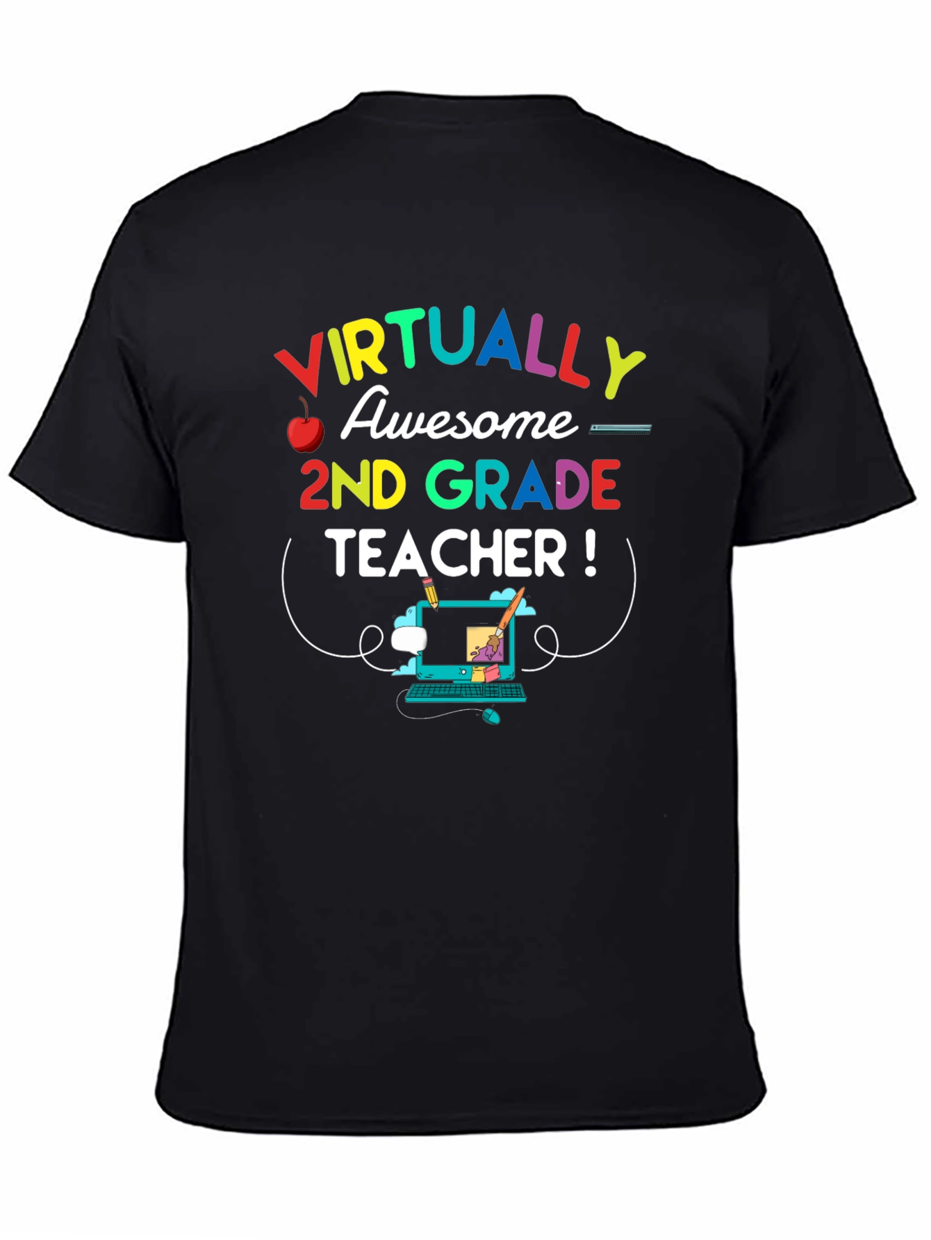 Black Virtually Awesome 2nd Grade Teacher T-Shirt view 4