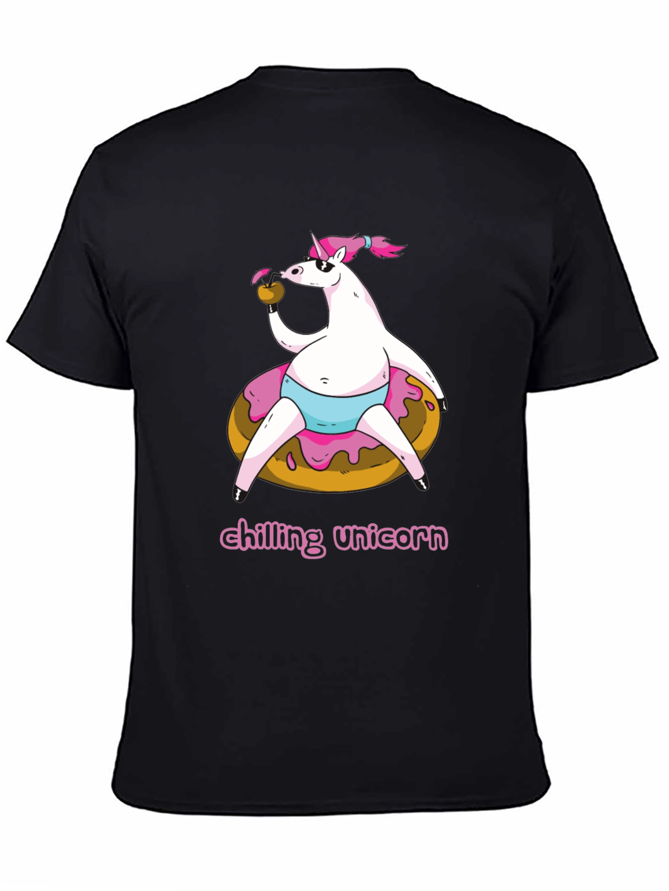 Black Chilling Unicorn Doughnut T-Shirt view 4