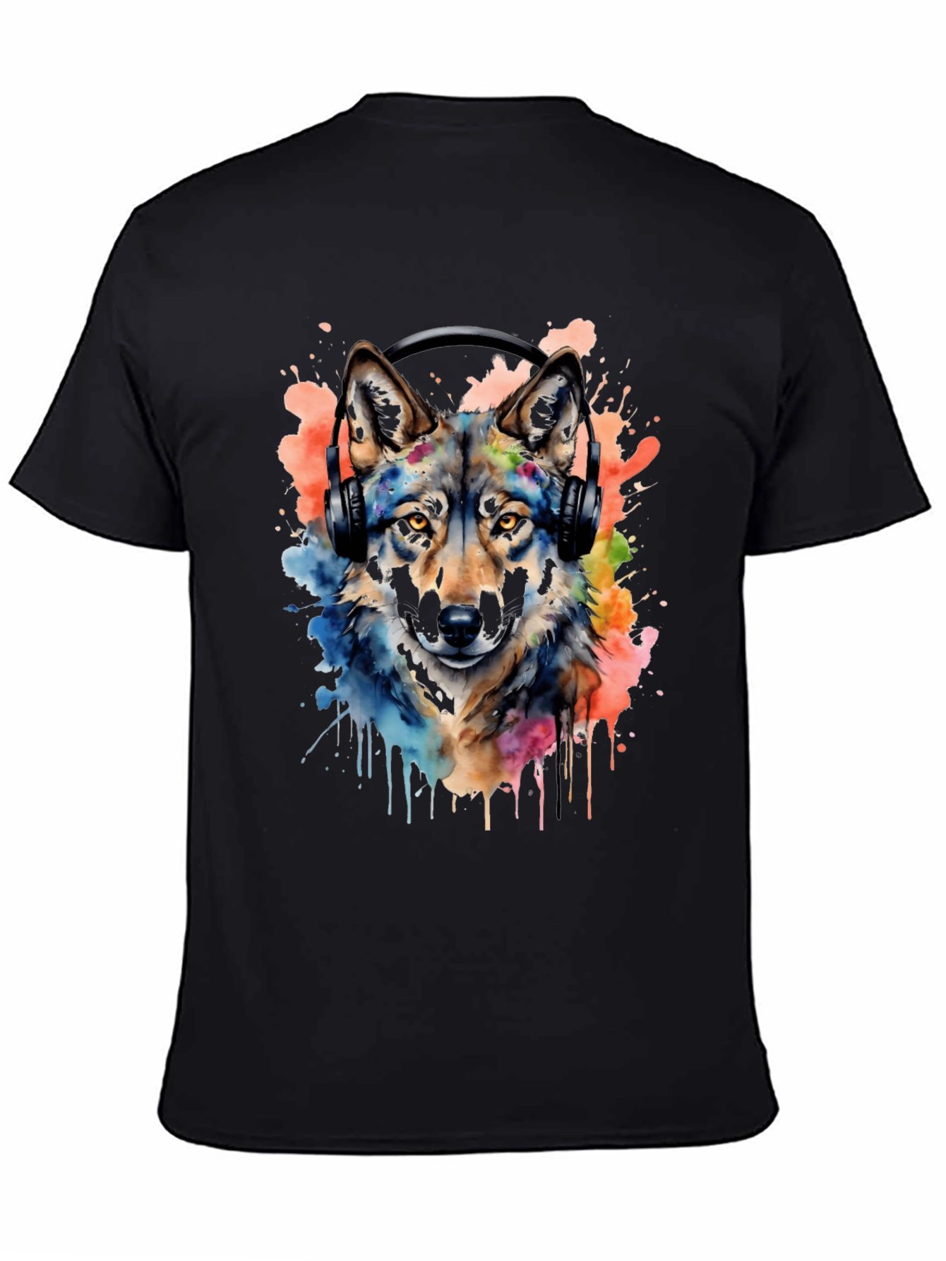Black Wolf Headphone Graphic T-Shirt view 4