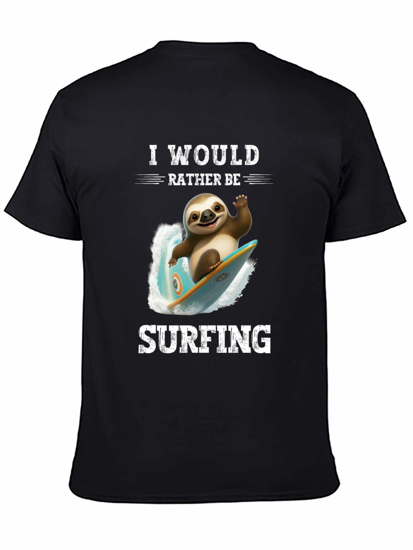Black Surfing Sloth Graphic T-Shirt - Relaxed Fit view 4