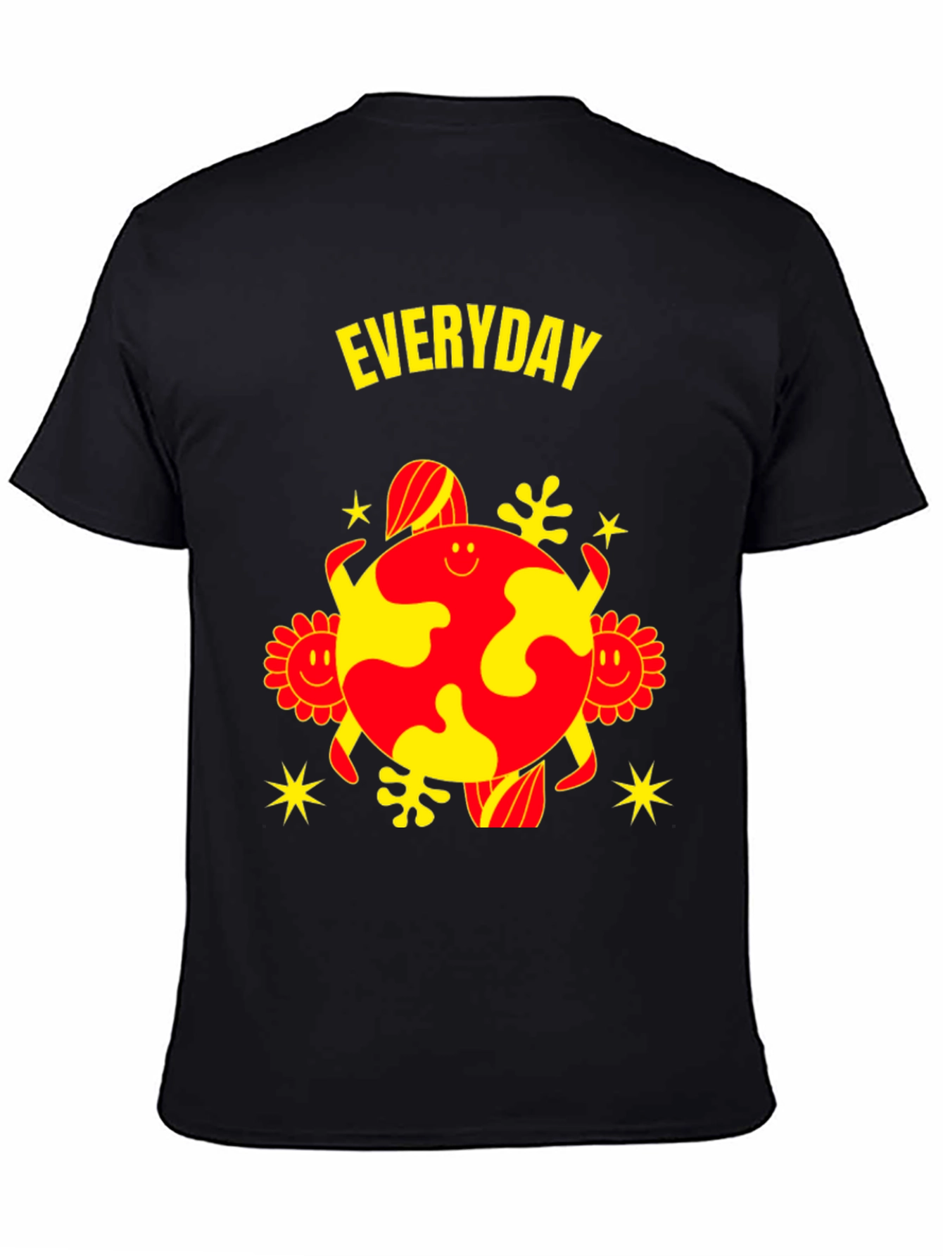 Black Everyday Graphic Tee - Unique Yellow & Red Design view 4