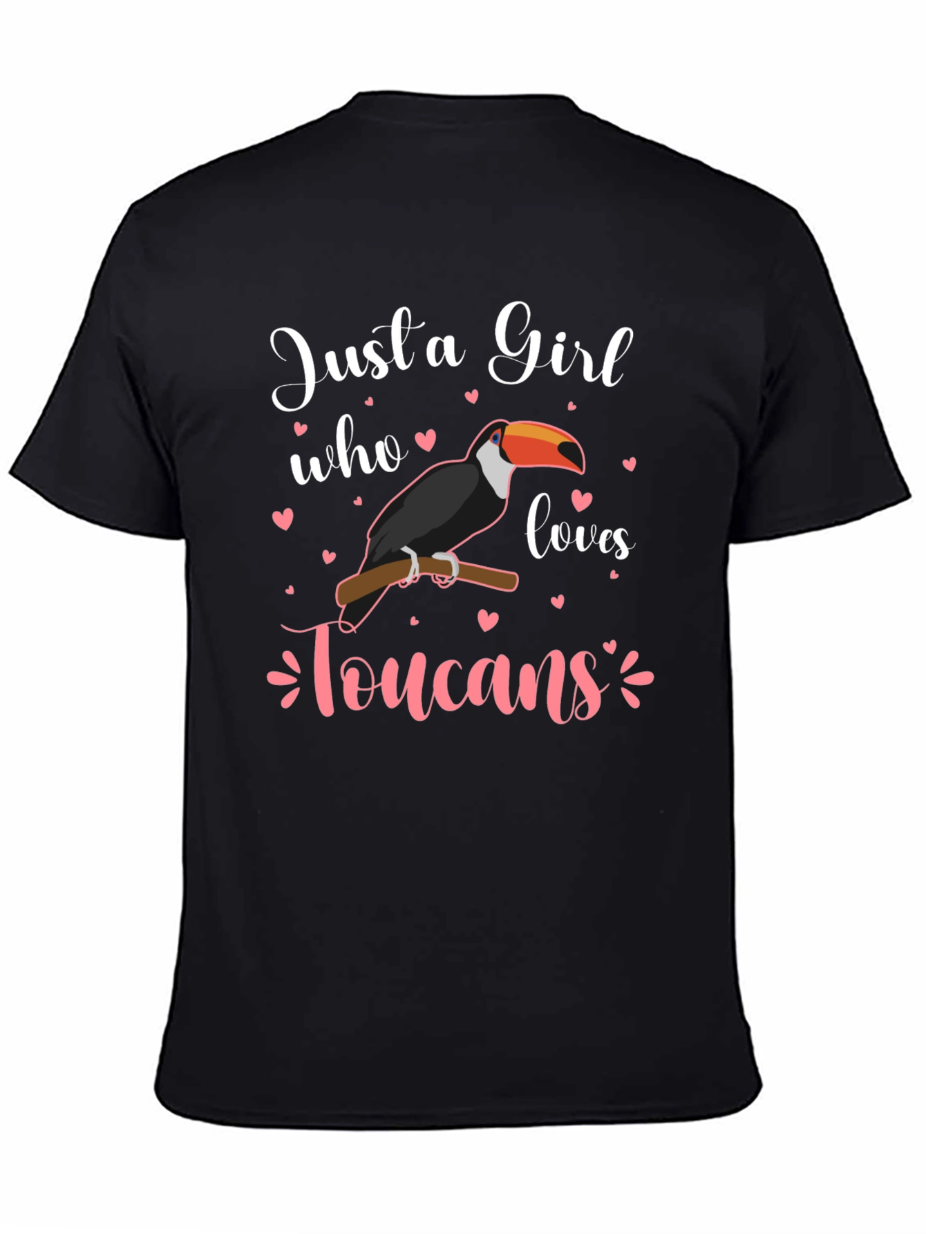 Black Just a Girl Who Loves Toucans T-Shirt view 4