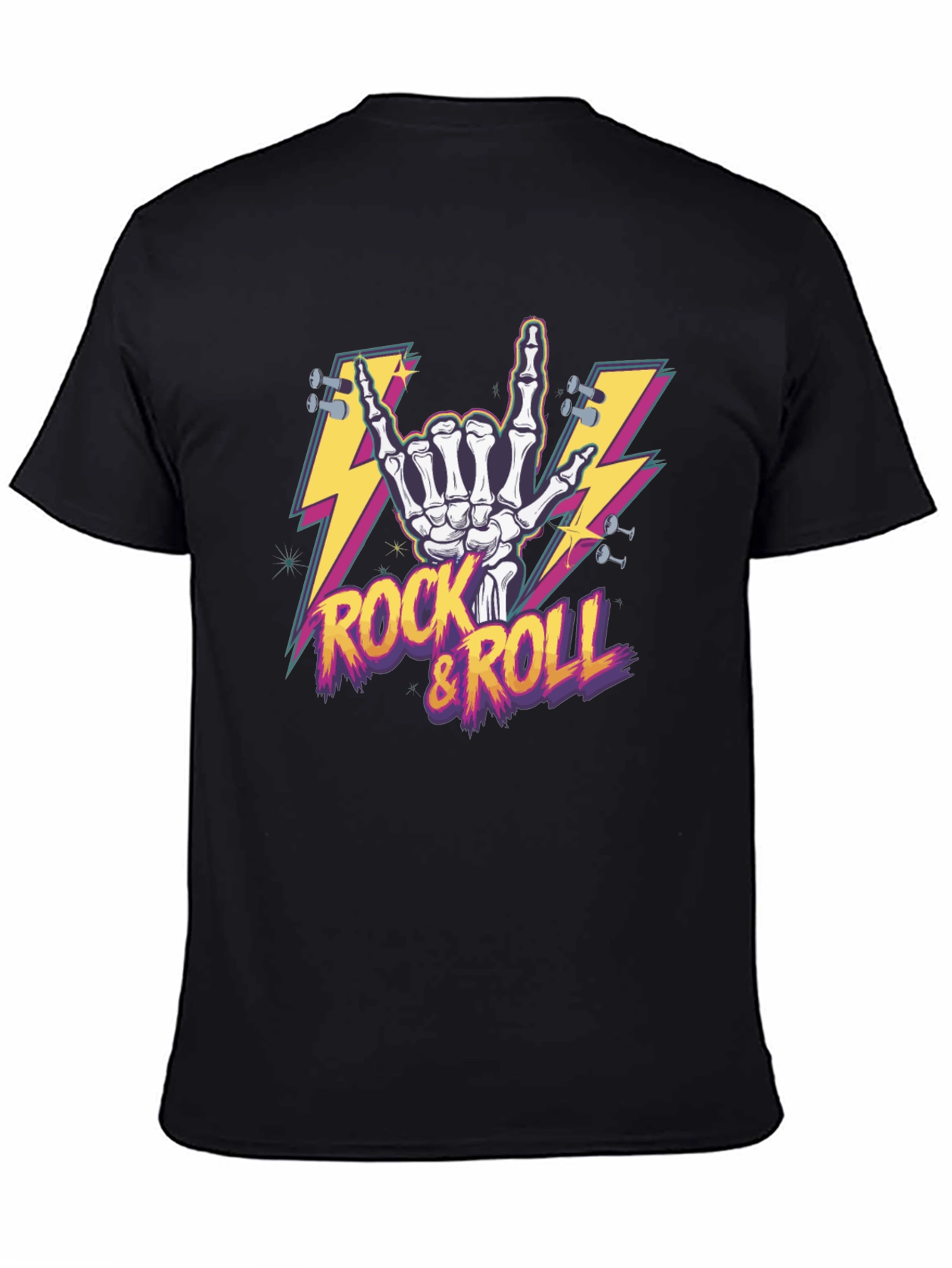 Black Rock & Roll Skeleton Hand Graphic T-Shirt view 4