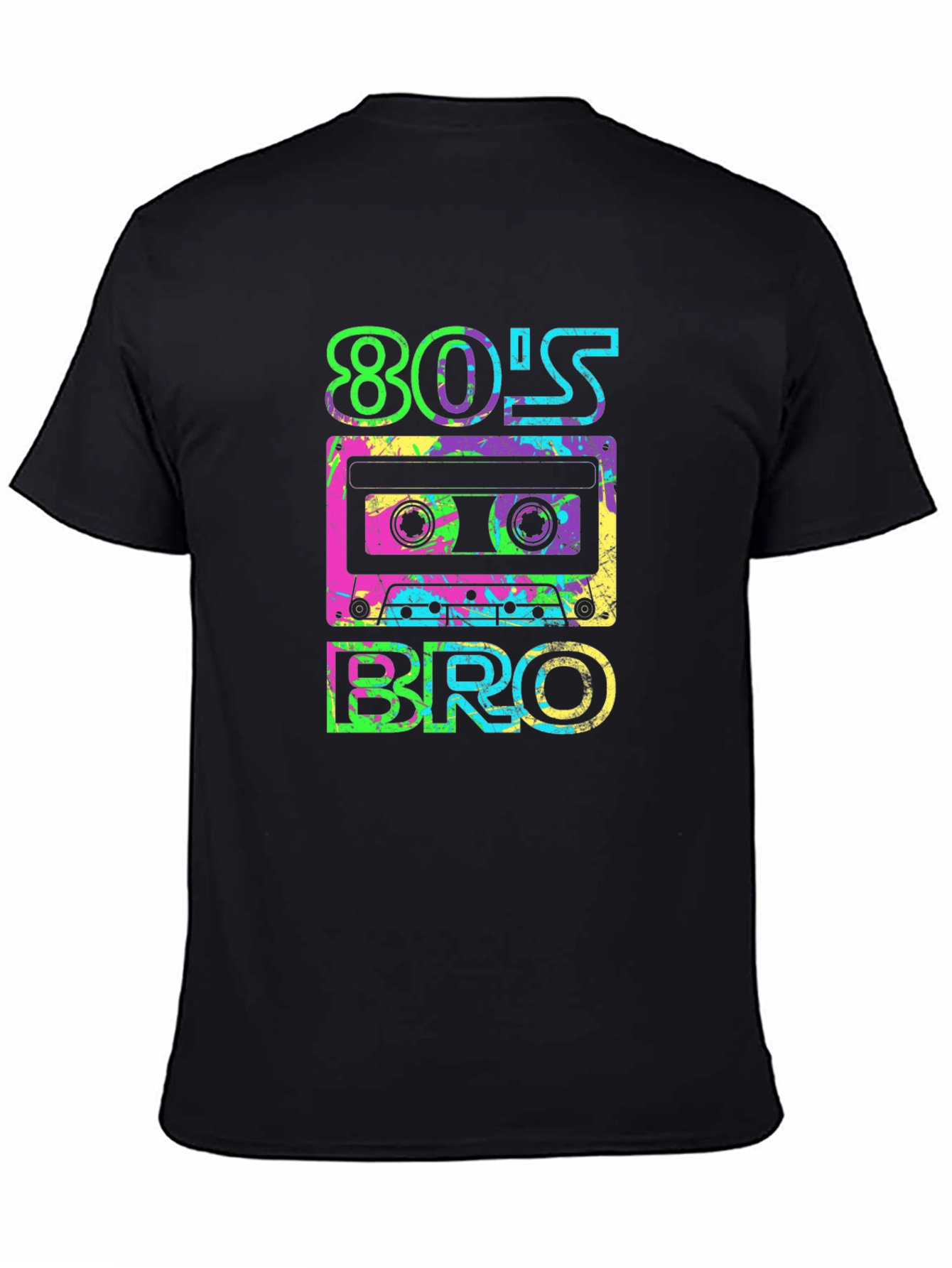 Black Retro 80's Bro T-Shirt - Cassette Design view 4