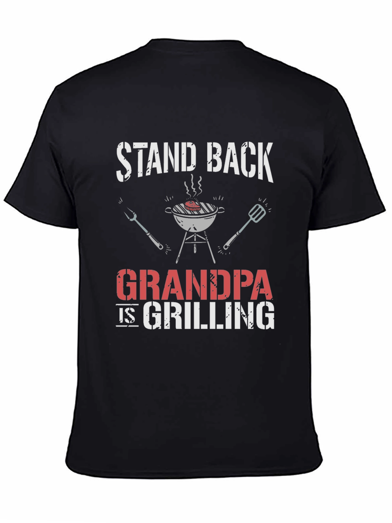 Black Stand Back Grandpa is Grilling T-Shirt view 4