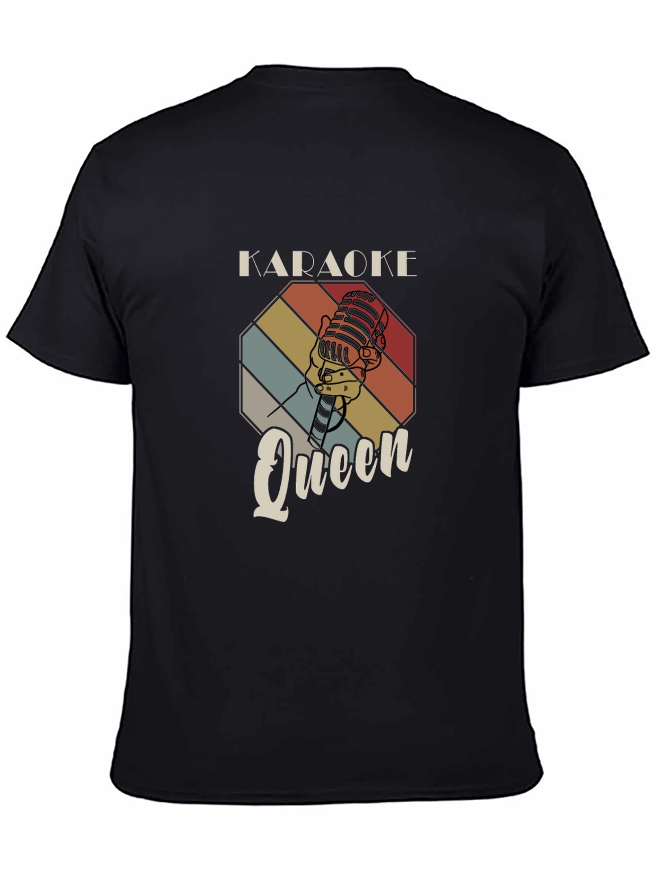 Black Karaoke Queen T-Shirt - Retro Microphone Design view 4