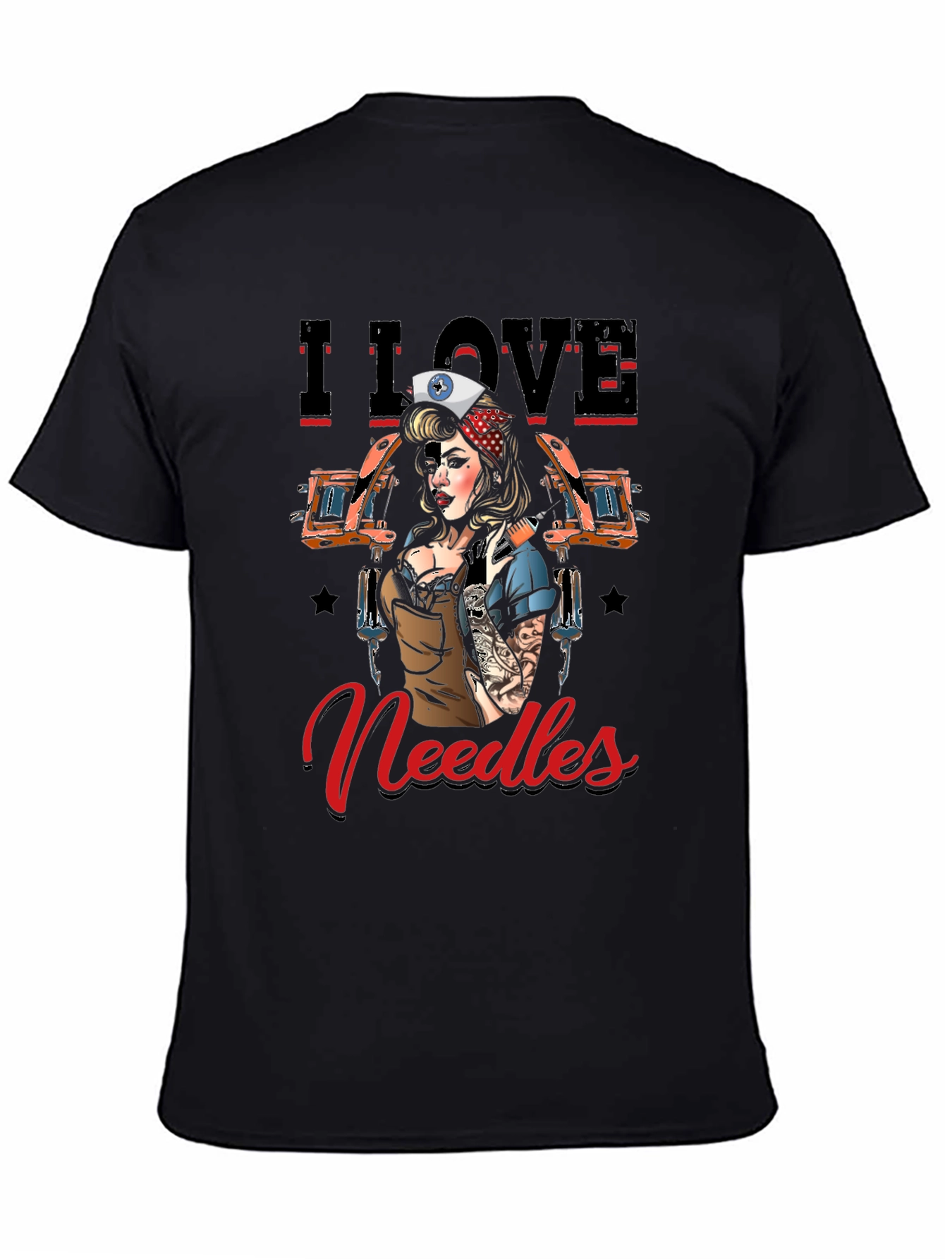Black I Love Needles Tattoo Artist T-Shirt view 4