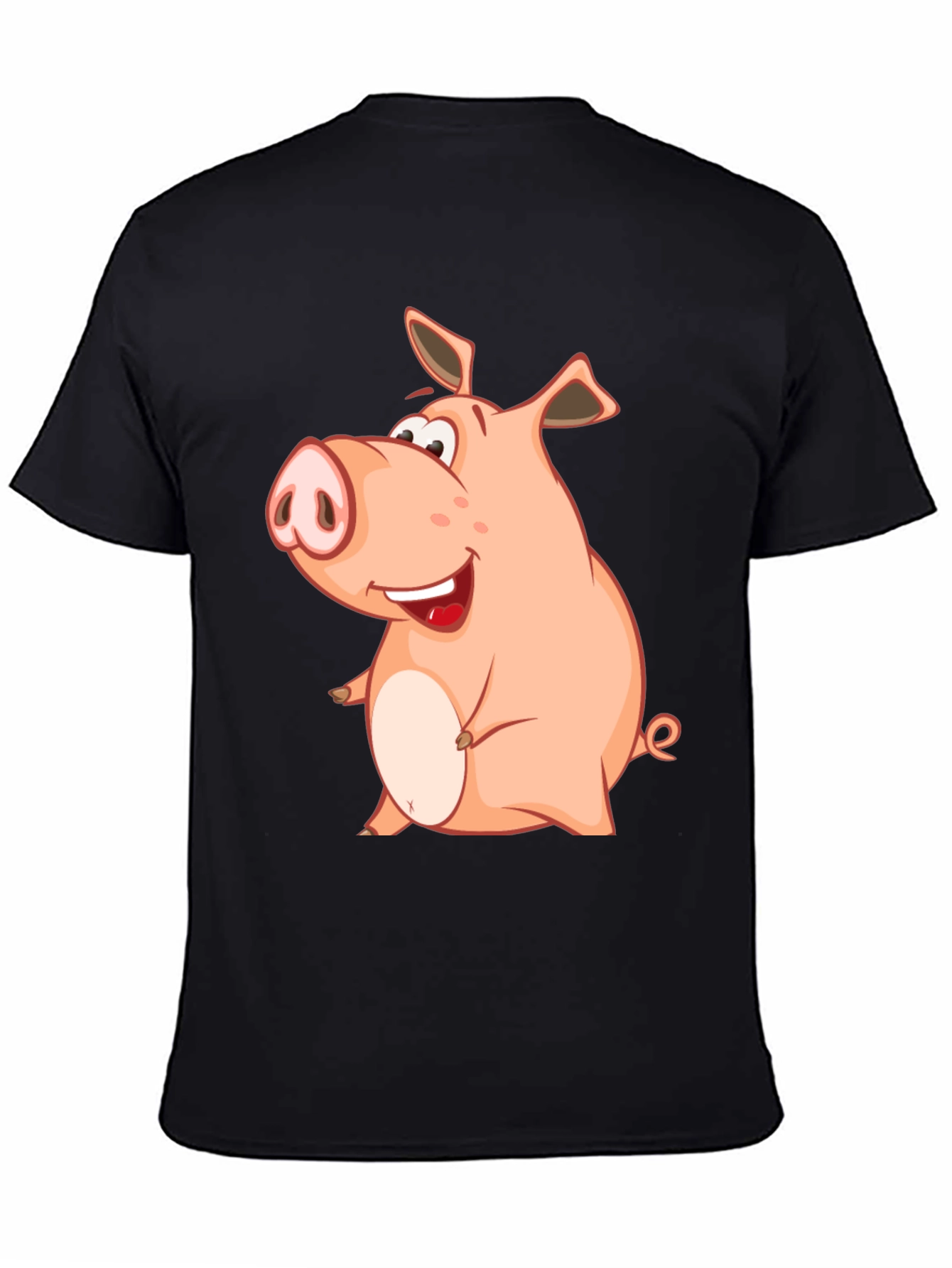 Black Funny Pig Cartoon Graphic Tee - Black Cotton Shirt view 4