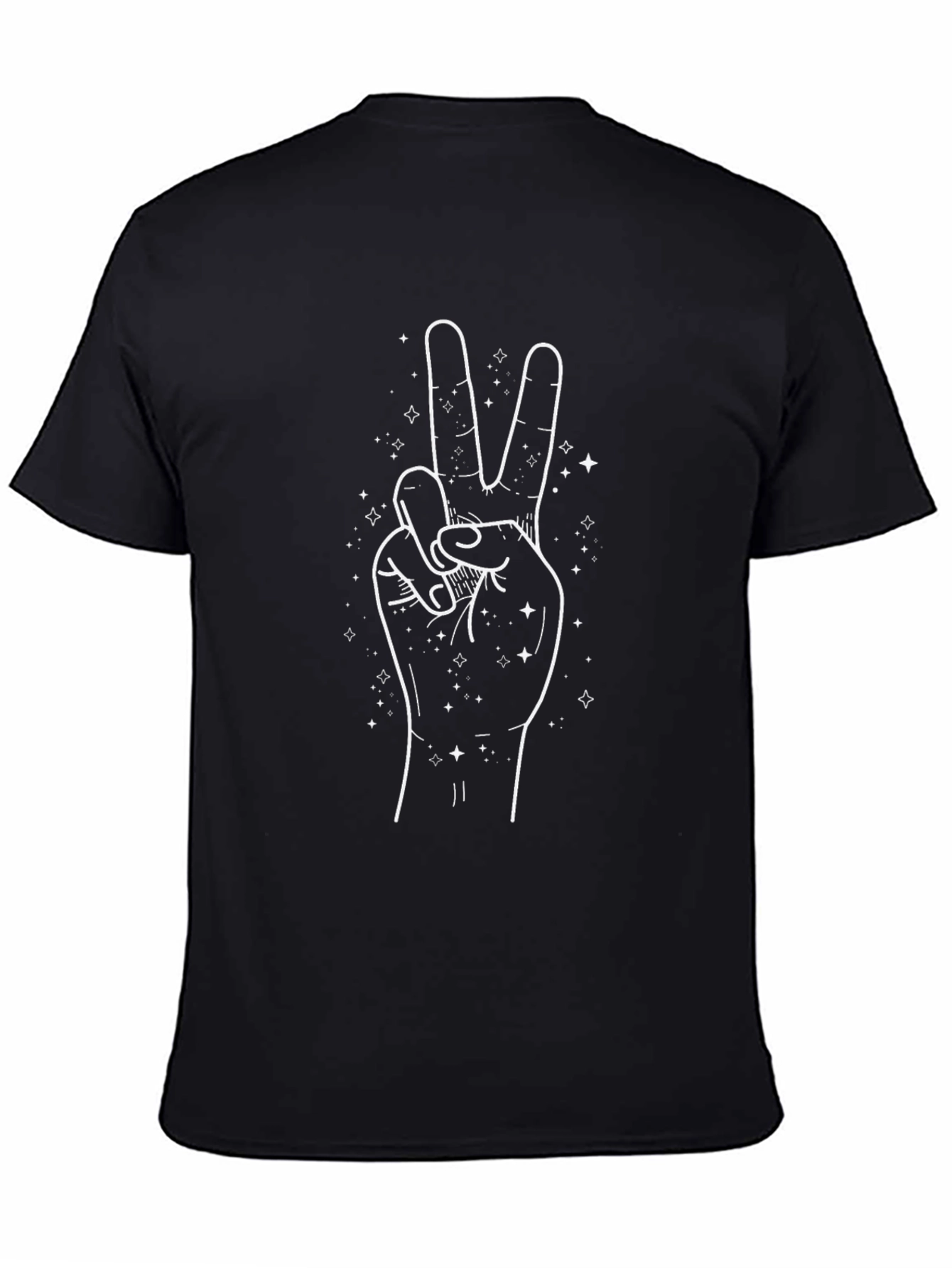 Black Peace Sign Hand Graphic T-Shirt - Unisex Black Tee view 4