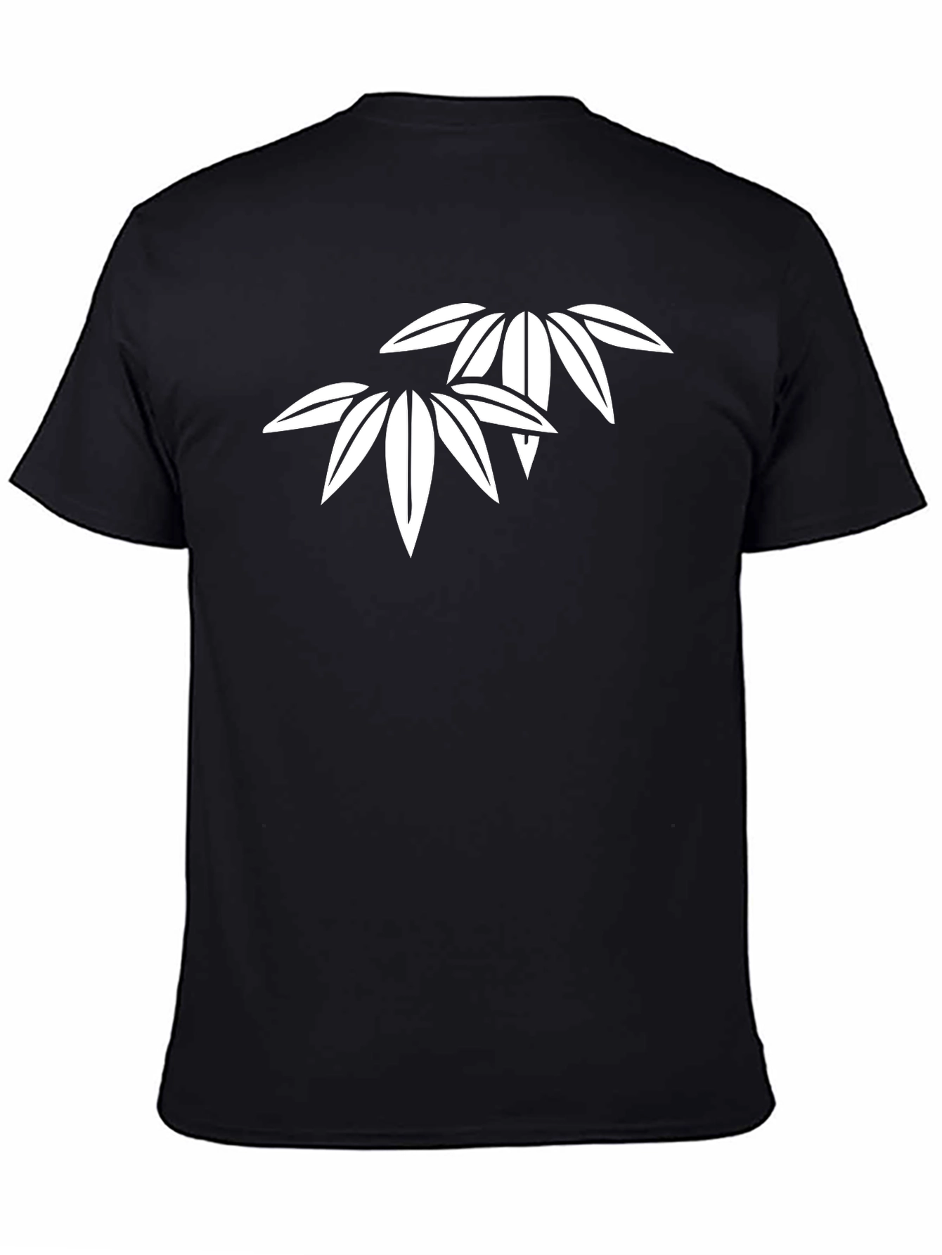 Black Minimalist Bamboo Leaf Graphic Black T-Shirt view 4